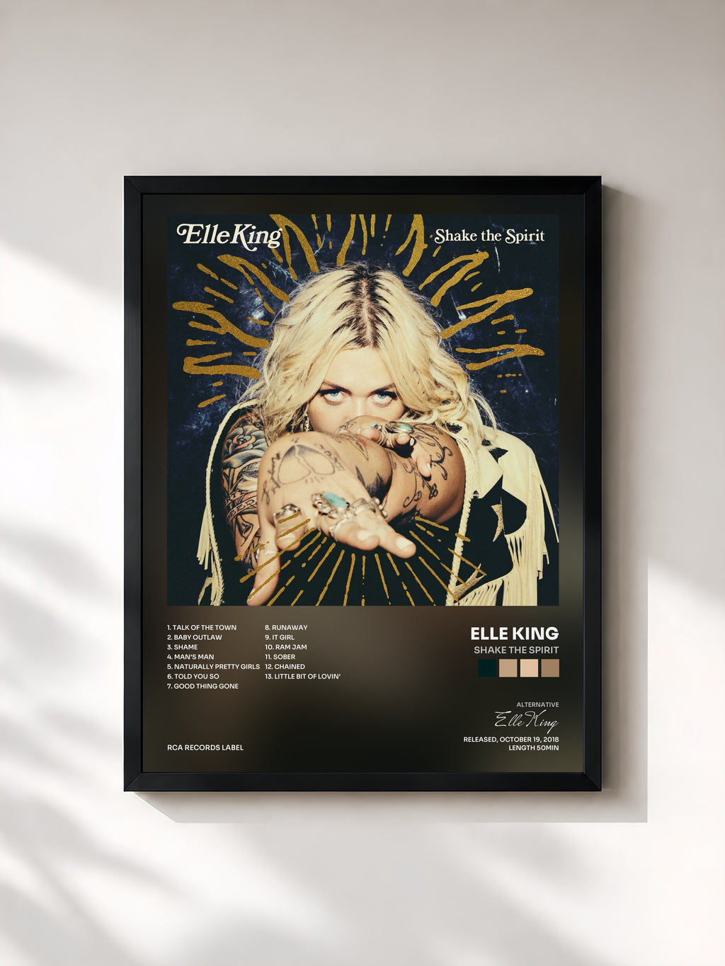 #noir Tableau de l'album Shake The Spirit de Elle King, cadre noir, imprimé et encadré en France