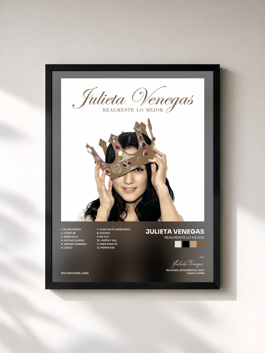 #noir Tableau de l'album Realmente Lo Mejor de Julieta Venegas, cadre noir, imprimé et encadré en France