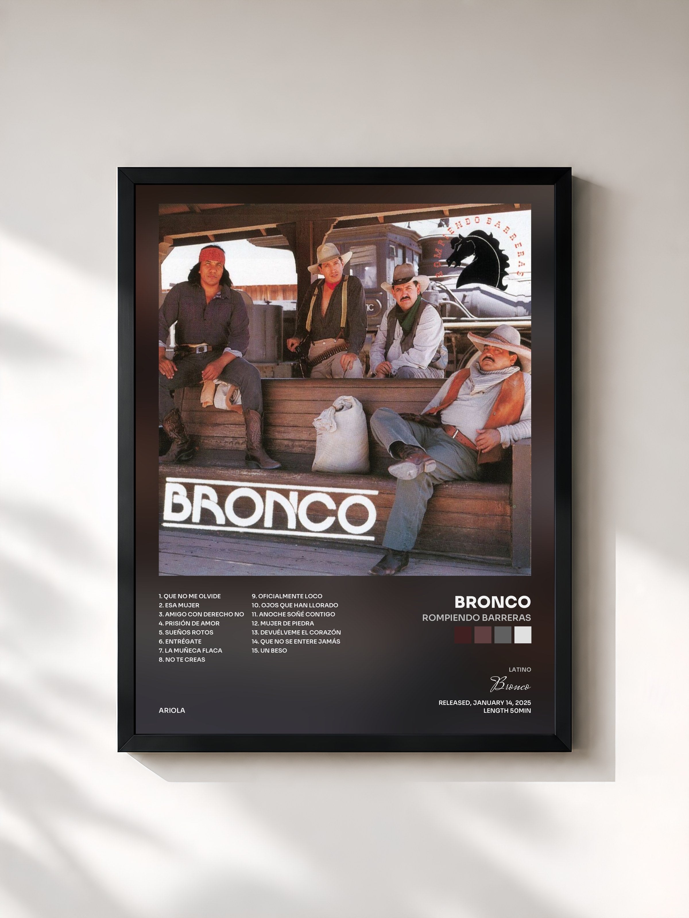 #noir Tableau de l'album Rompiendo Barreras de Bronco, cadre noir, imprimé et encadré en France