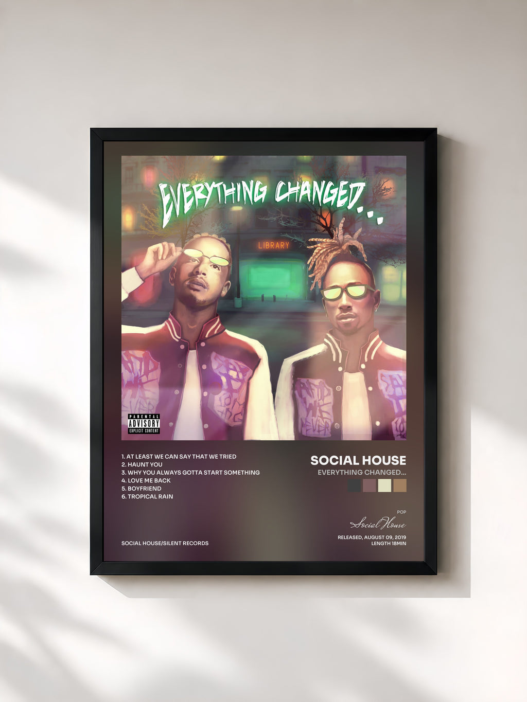 #noir Tableau de l'album Everything Changed… de Social House, cadre noir, imprimé et encadré en France