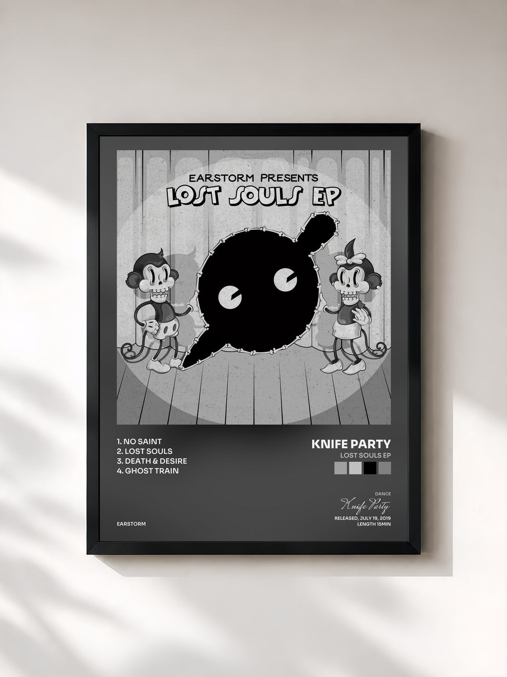 #noir Tableau de l'album Lost Souls EP de Knife Party, cadre noir, imprimé et encadré en France