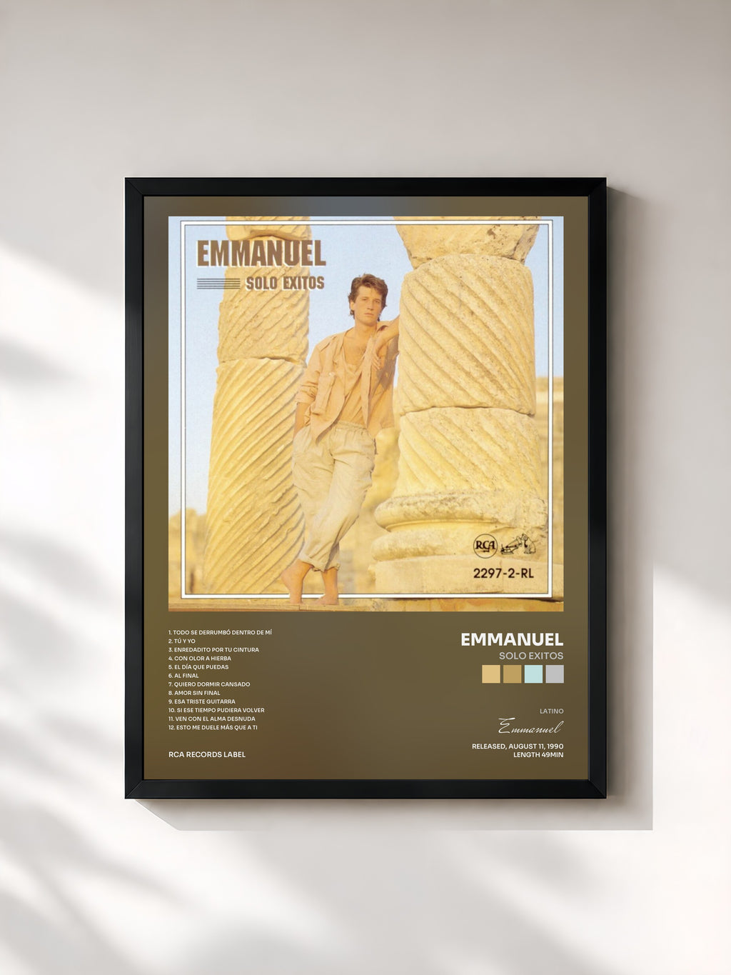 #noir Tableau de l'album Solo Exitos de Emmanuel, cadre noir, imprimé et encadré en France