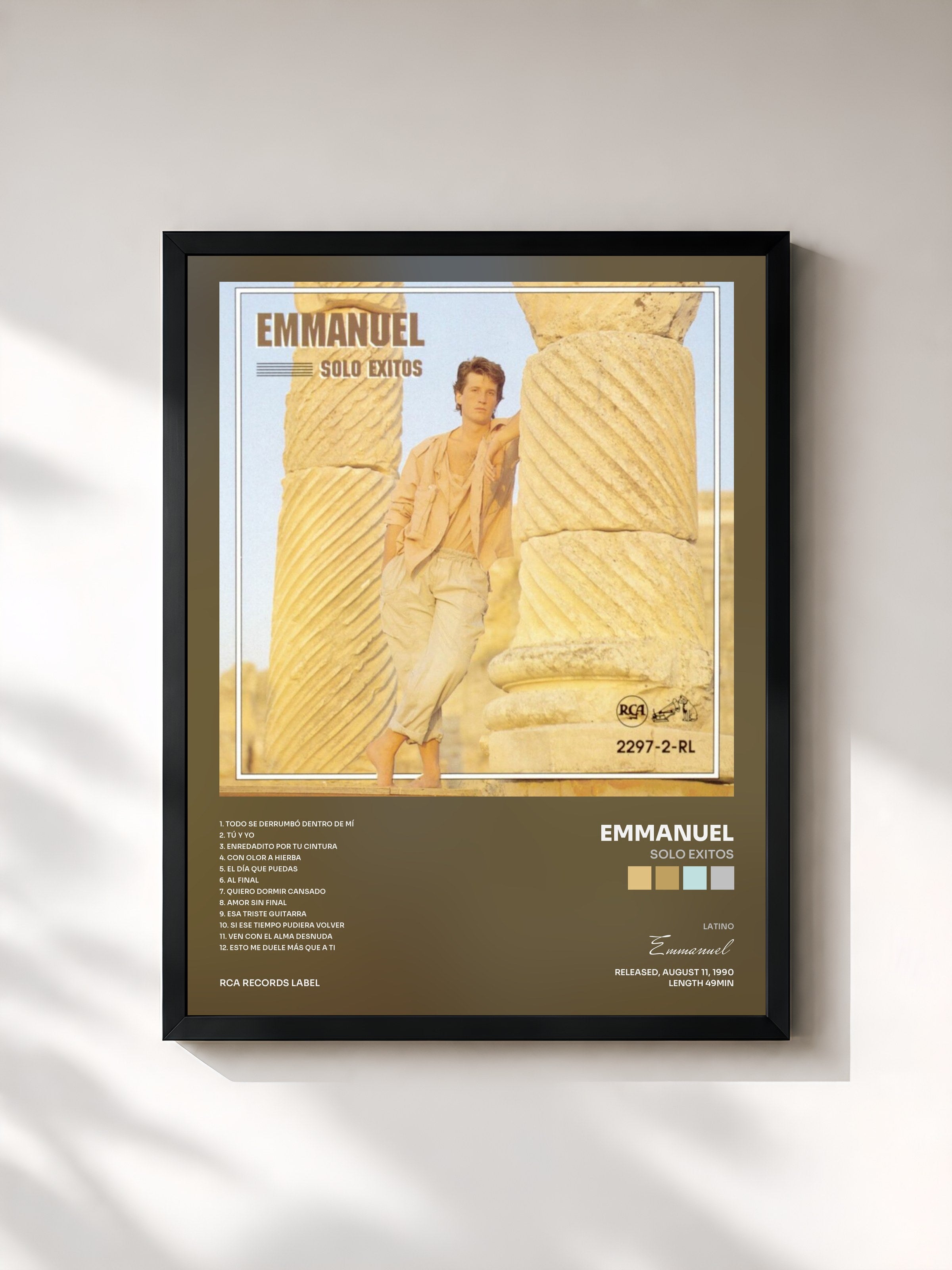 #noir Tableau de l'album Solo Exitos de Emmanuel, cadre noir, imprimé et encadré en France