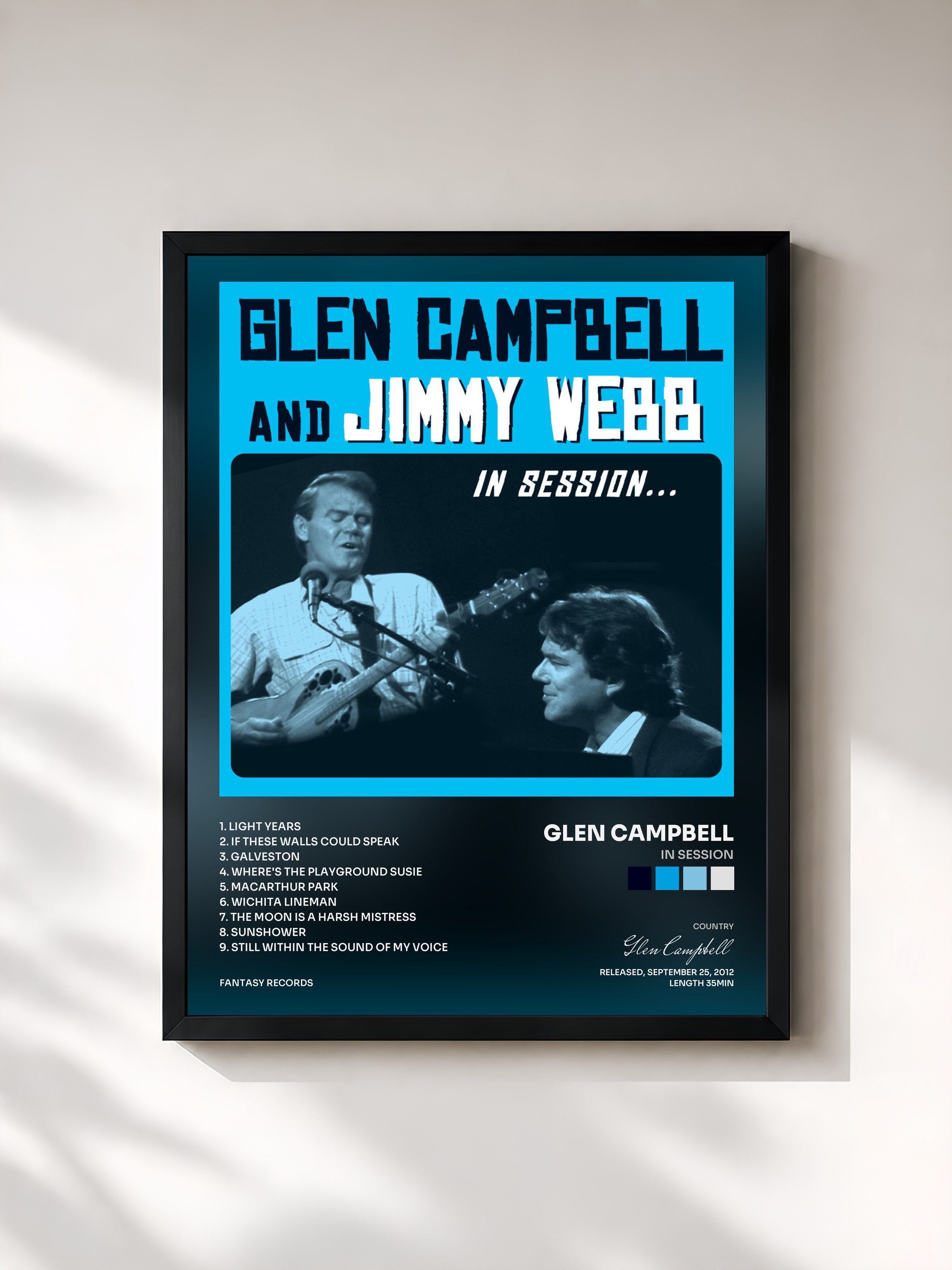 #noir Tableau de l'album In Session de Glen Campbell, cadre noir, imprimé et encadré en France