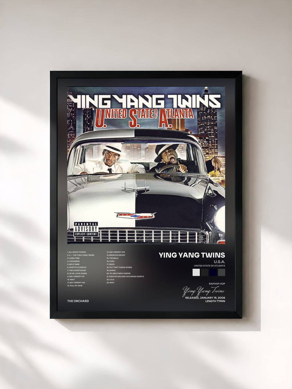 #noir Tableau de l'album U.S.A. (United State of Atlanta) de Ying Yang Twins, cadre noir, imprimé et encadré en France