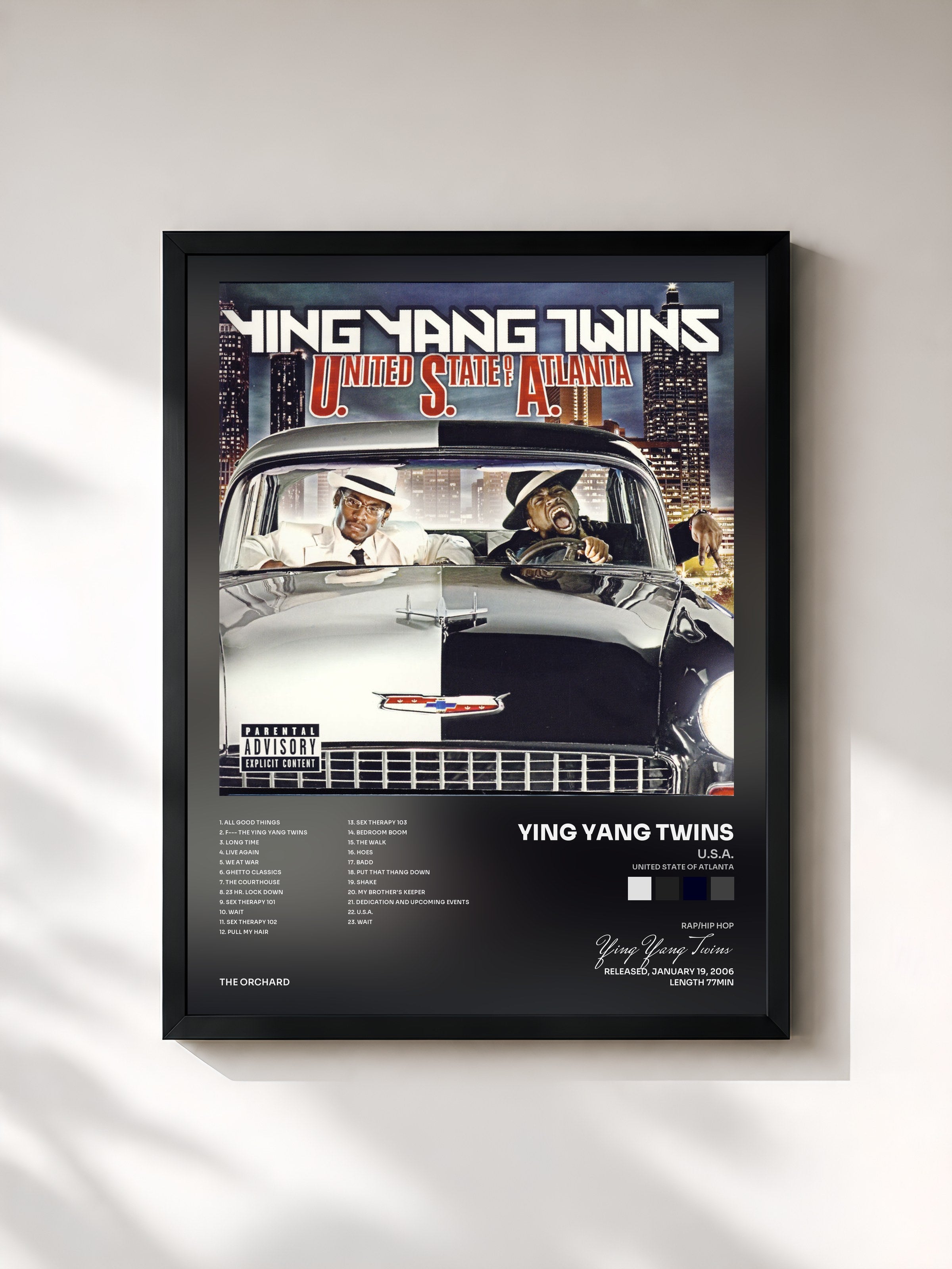 #noir Tableau de l'album U.S.A. (United State of Atlanta) de Ying Yang Twins, cadre noir, imprimé et encadré en France