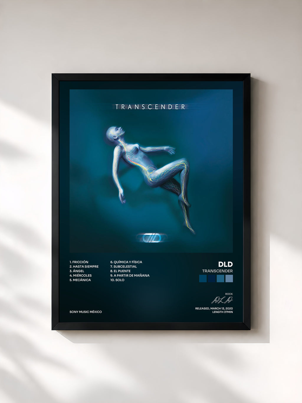 #noir Tableau de l'album Transcender de DLD, cadre noir, imprimé et encadré en France