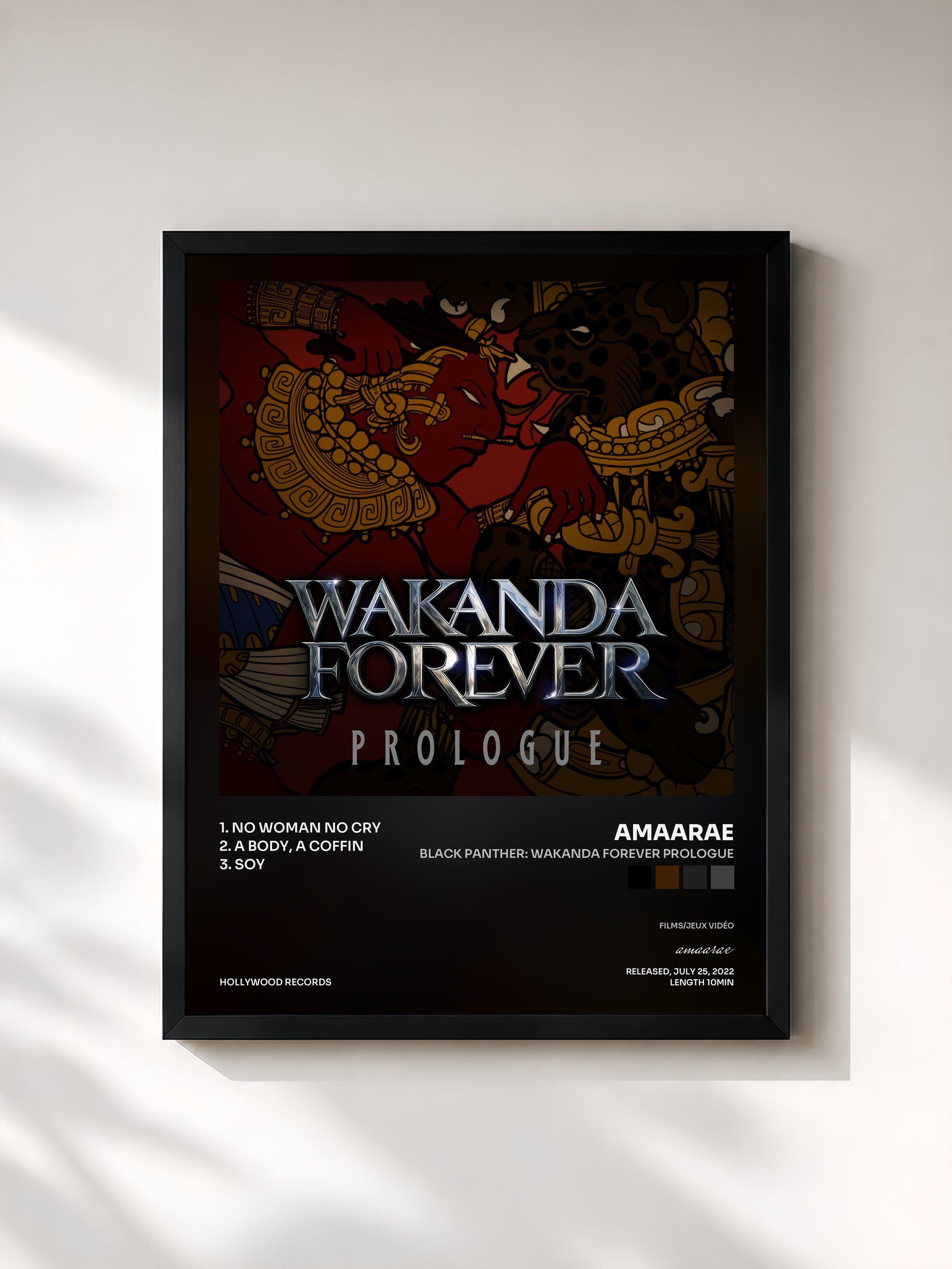 #noir Tableau de l'album Black Panther: Wakanda Forever Prologue de amaarae, cadre noir, imprimé et encadré en France
