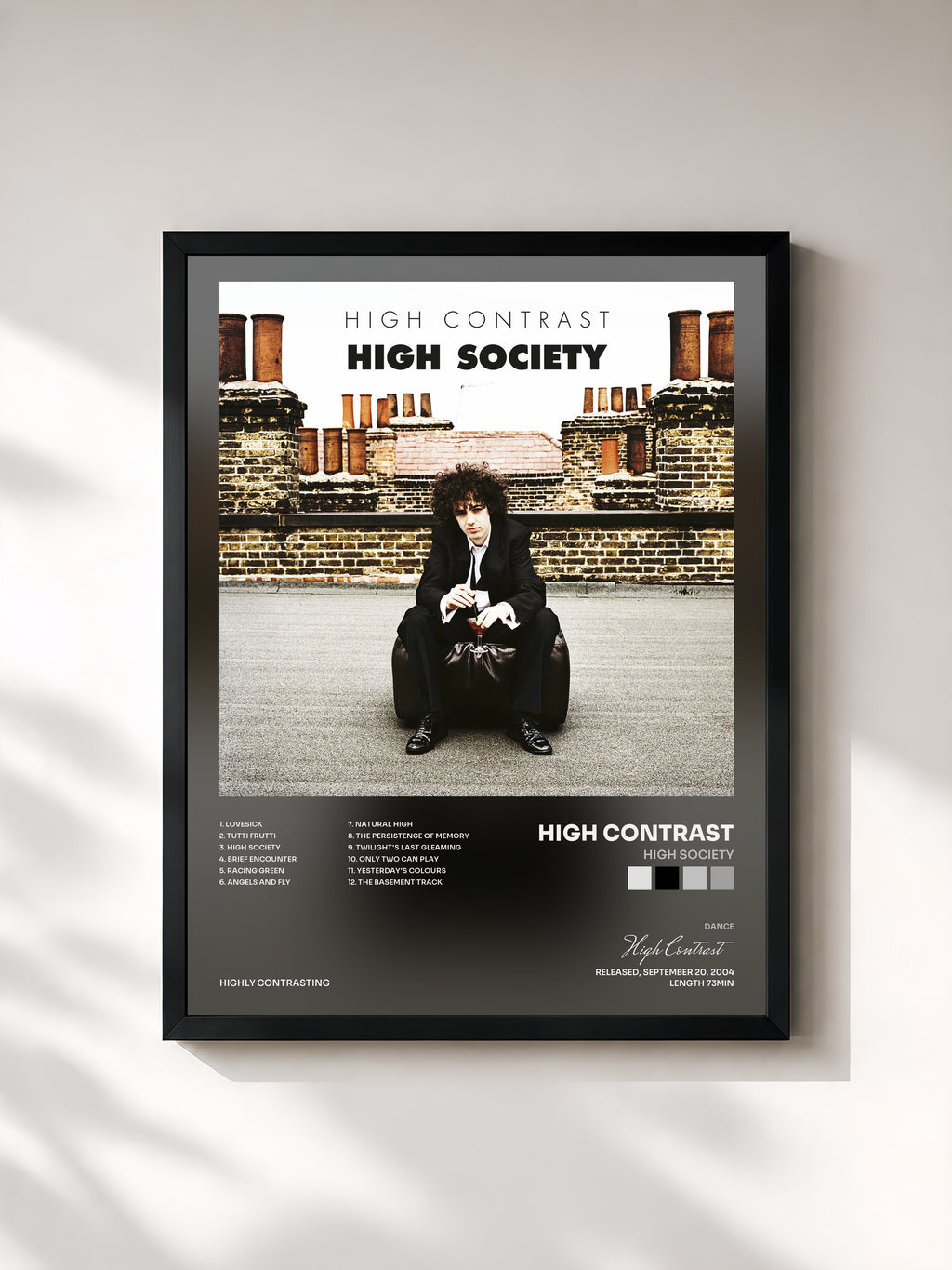 #noir Tableau de l'album High Society de High Contrast, cadre noir, imprimé et encadré en France