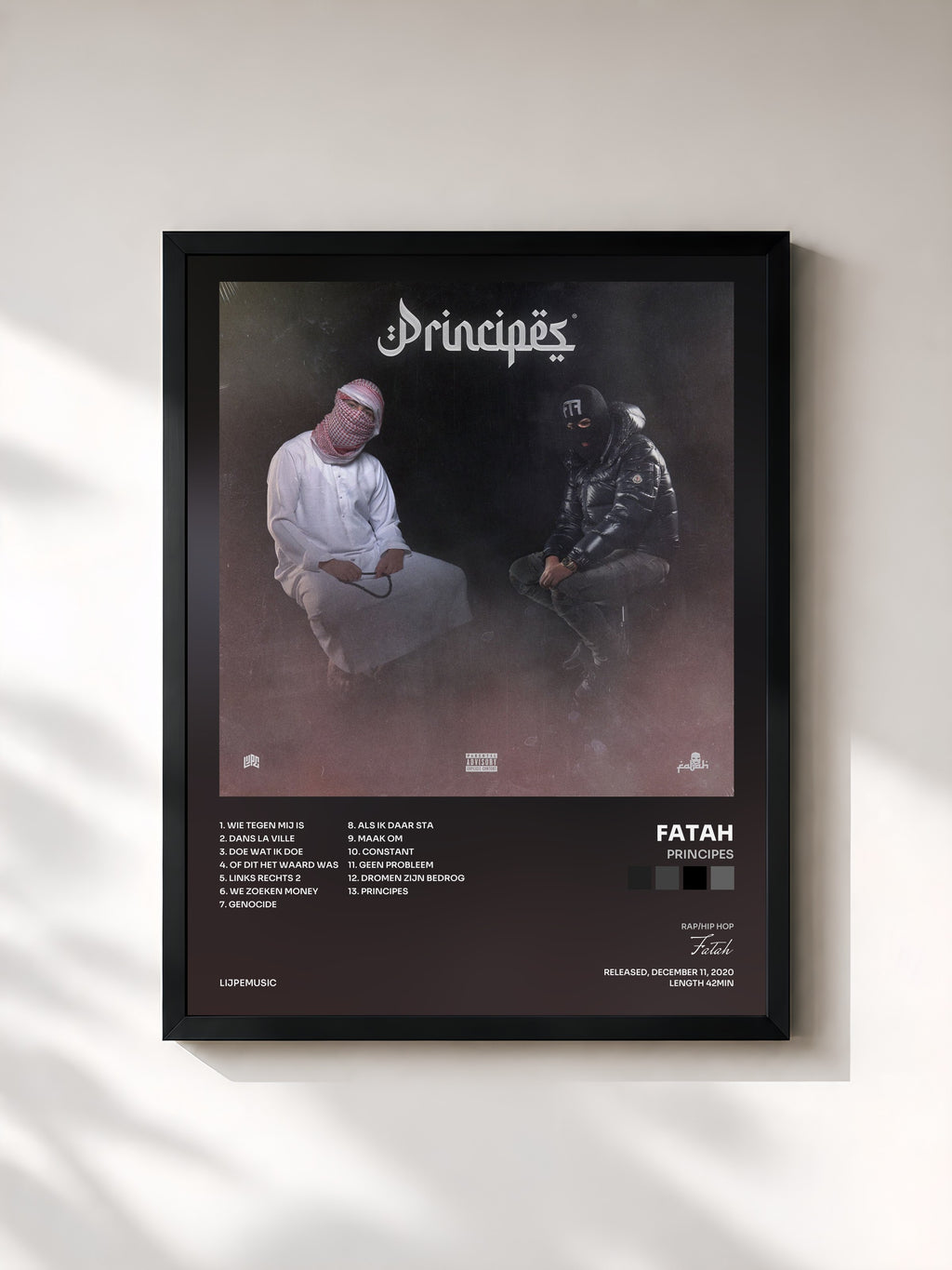 #noir Tableau de l'album Principes de Fatah, cadre noir, imprimé et encadré en France