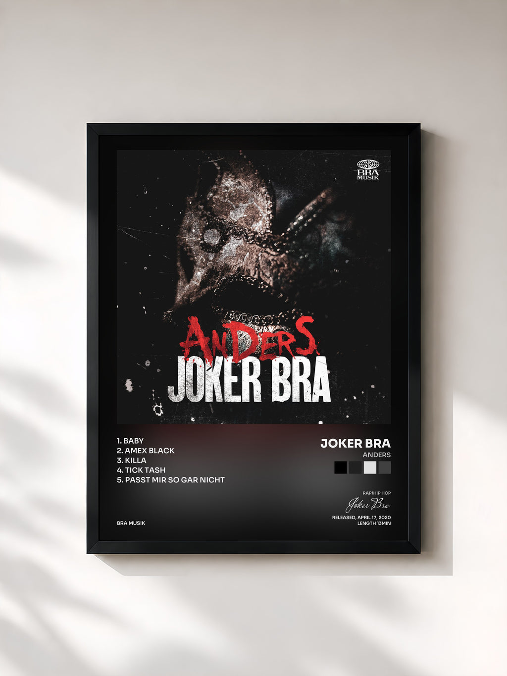 #noir Tableau de l'album ANDERS de Joker Bra, cadre noir, imprimé et encadré en France