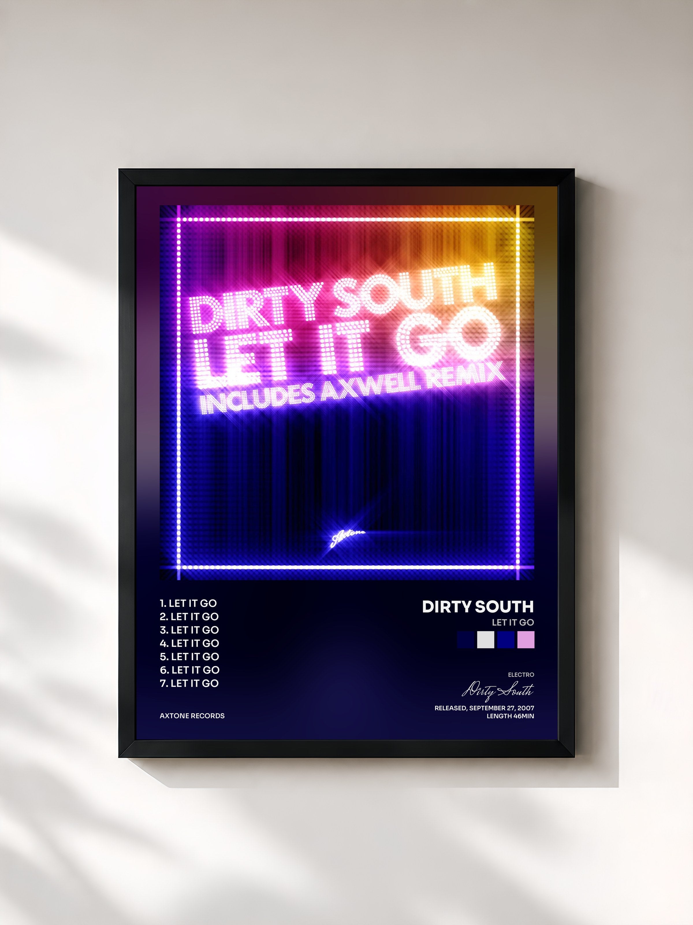 #noir Tableau de l'album Let It Go de Dirty South, cadre noir, imprimé et encadré en France