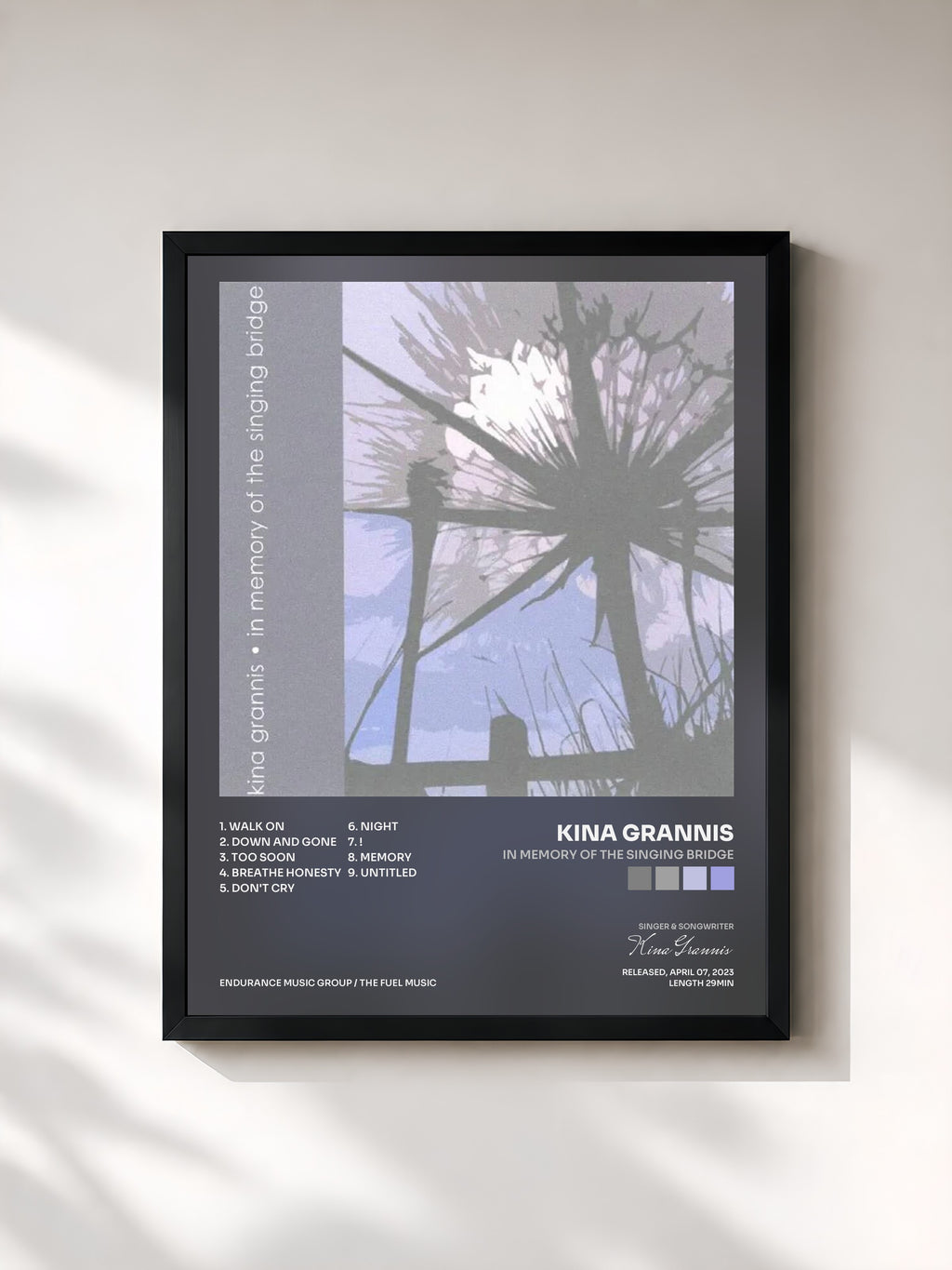 #noir Tableau de l'album In Memory of the Singing Bridge de Kina Grannis, cadre noir, imprimé et encadré en France