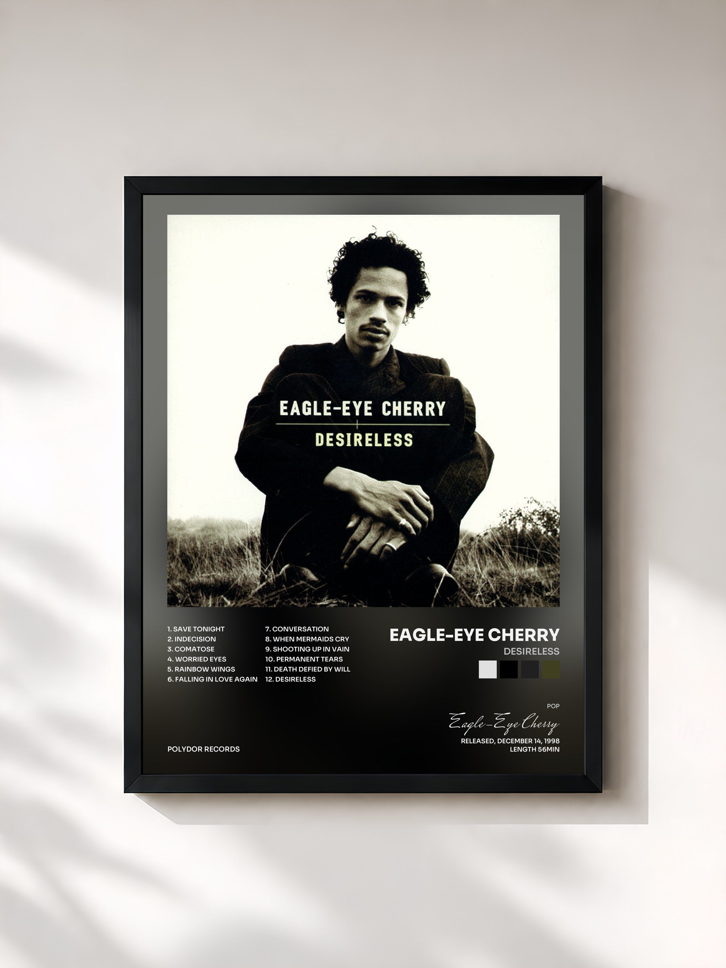 #noir Tableau de l'album Desireless de Eagle-Eye Cherry, cadre noir, imprimé et encadré en France