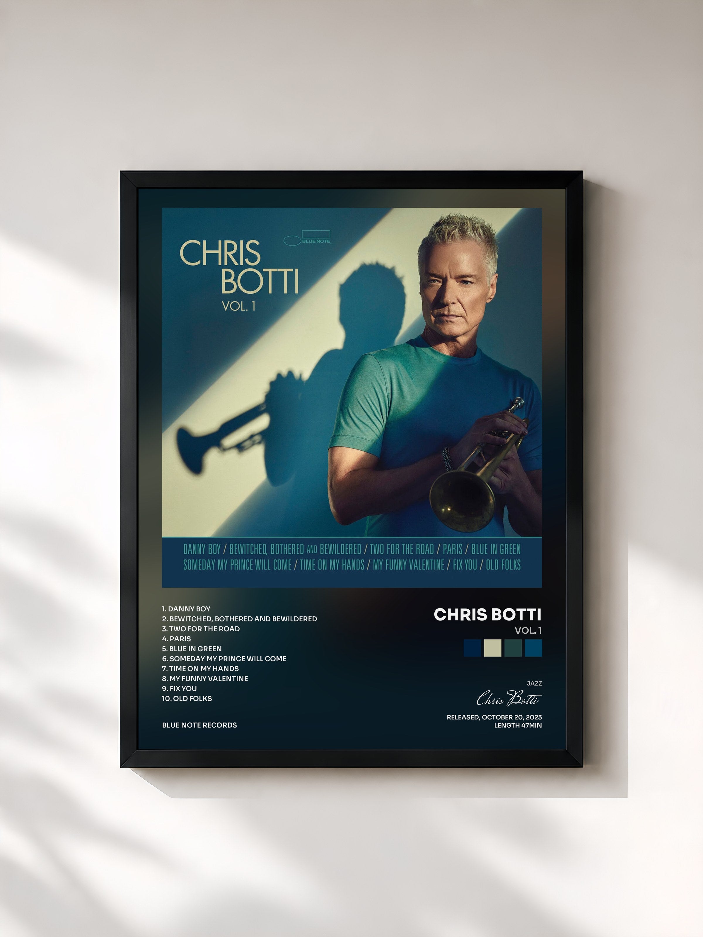 #noir Tableau de l'album Vol. 1 de Chris Botti, cadre noir, imprimé et encadré en France