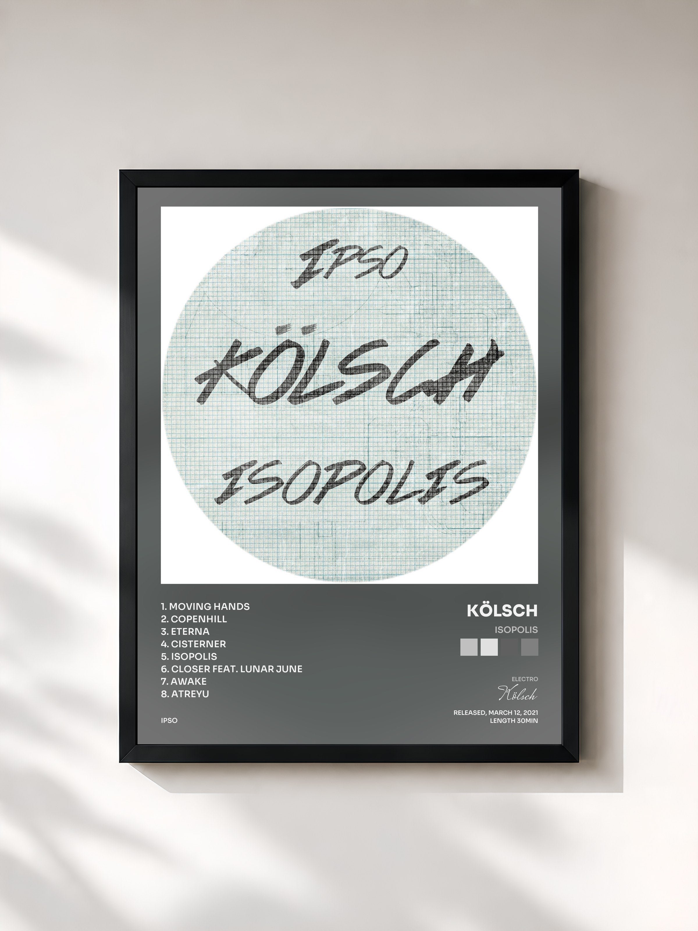 #noir Tableau de l'album Isopolis de Kölsch, cadre noir, imprimé et encadré en France