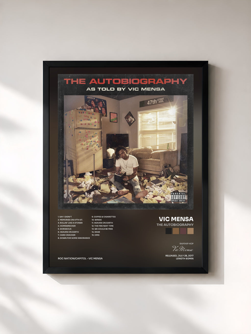 #noir Tableau de l'album The Autobiography de Vic Mensa, cadre noir, imprimé et encadré en France