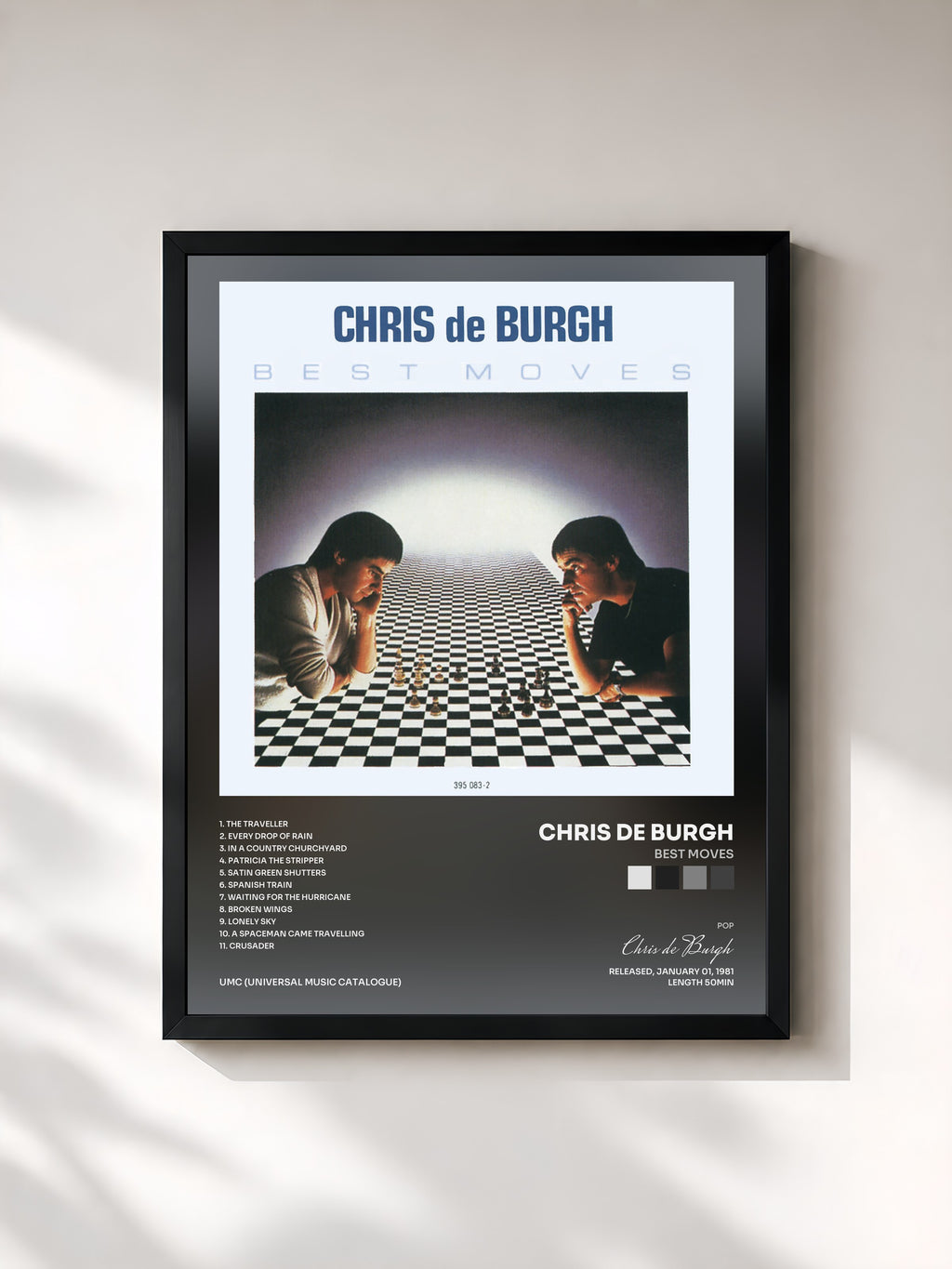 #noir Tableau de l'album Best Moves de Chris de Burgh, cadre noir, imprimé et encadré en France