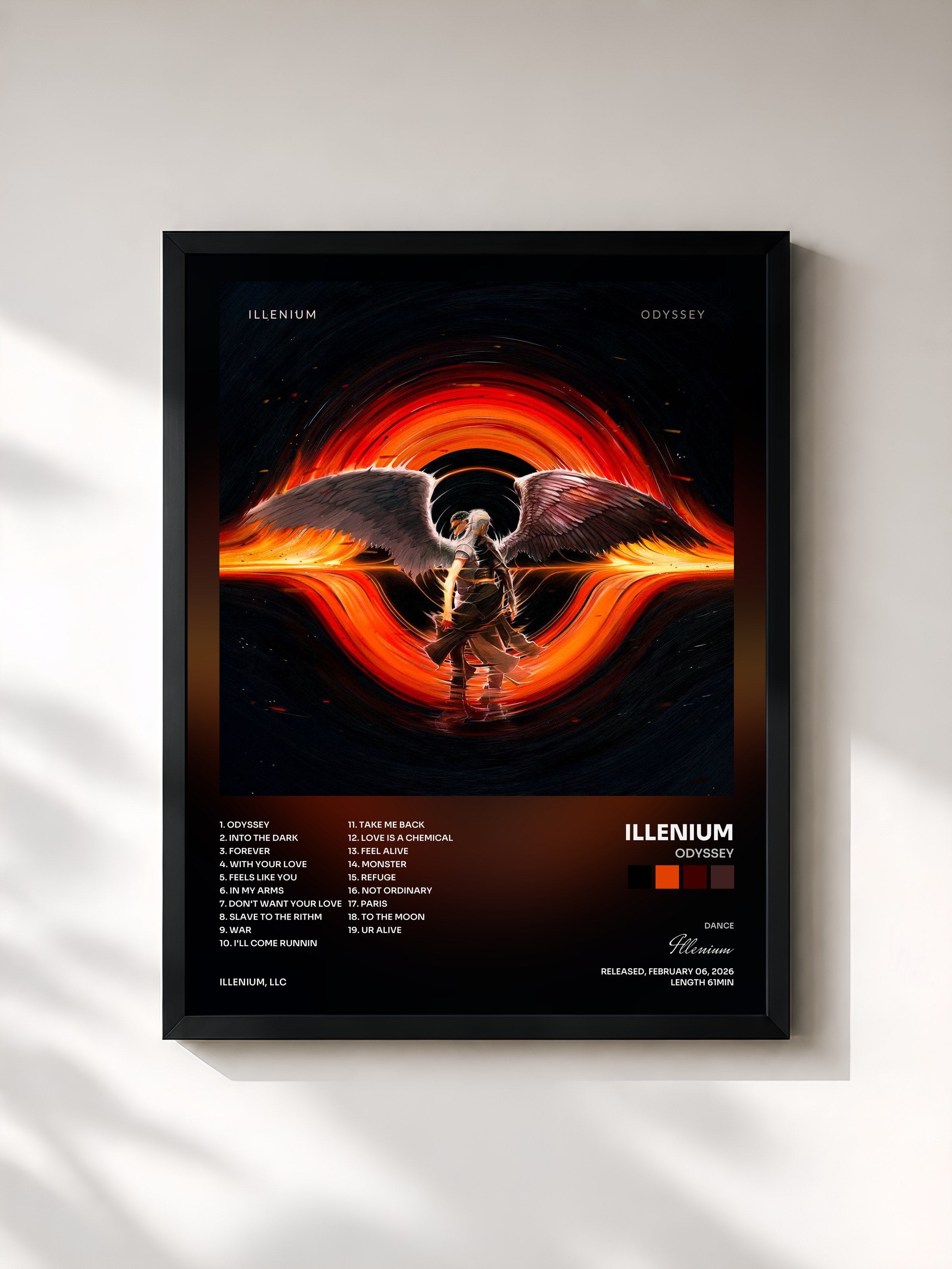 #noir Tableau de l'album ODYSSEY de Illenium, cadre noir, imprimé et encadré en France