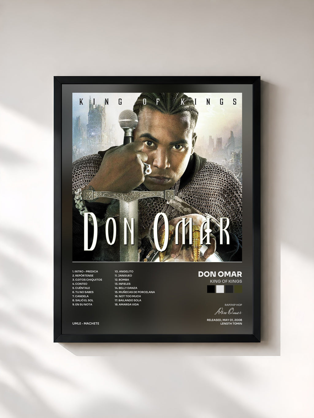 #noir Tableau de l'album King Of Kings de Don Omar, cadre noir, imprimé et encadré en France