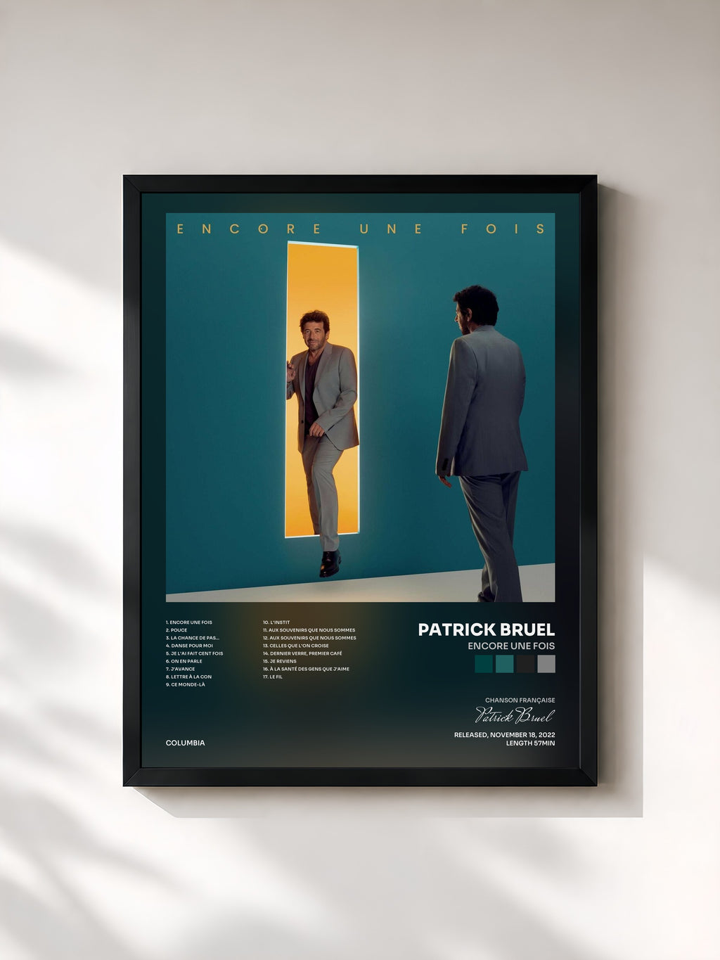 #noir Tableau de l'album Encore une fois de Patrick Bruel, cadre noir, imprimé et encadré en France