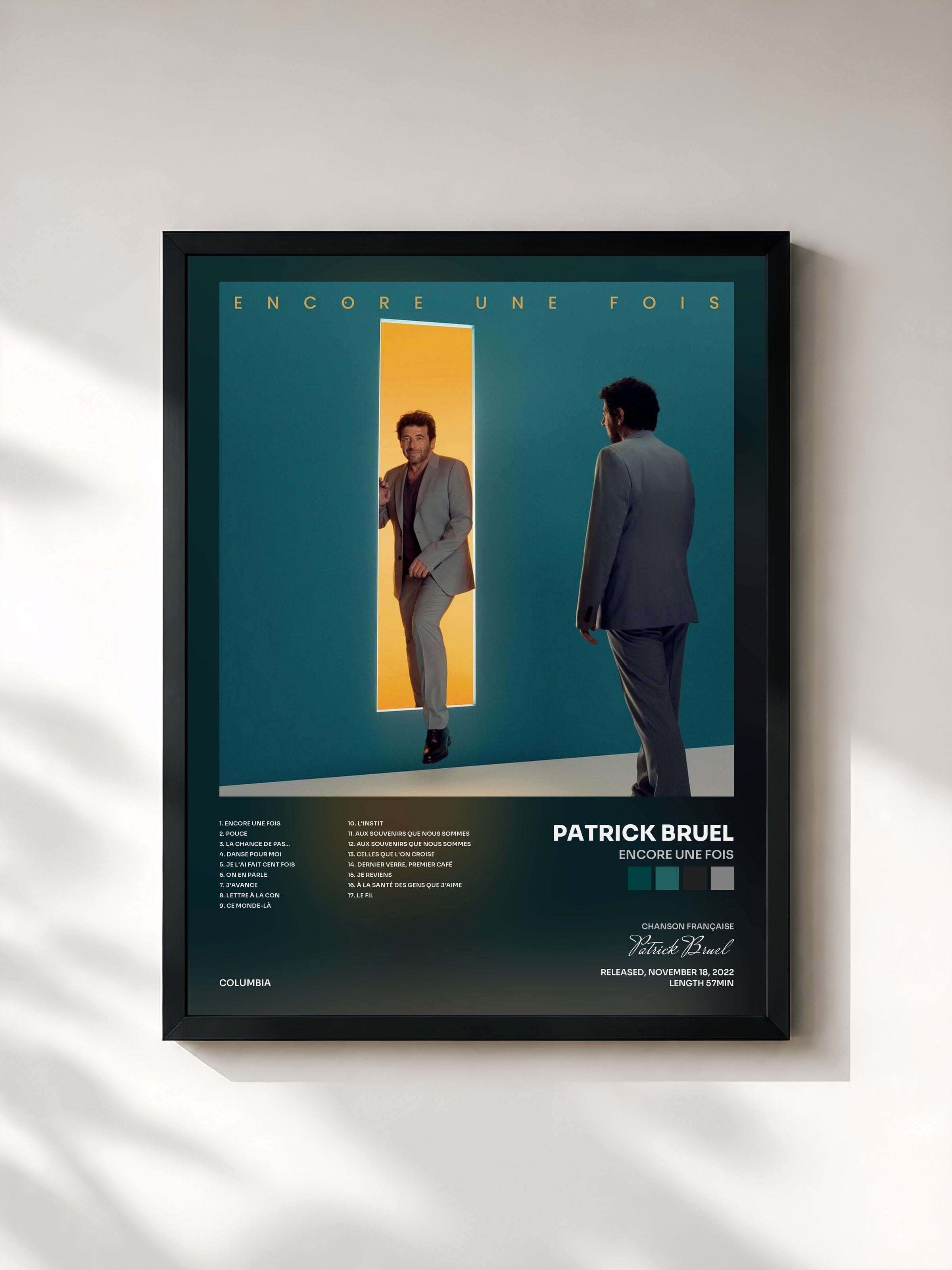 #noir Tableau de l'album Encore une fois de Patrick Bruel, cadre noir, imprimé et encadré en France