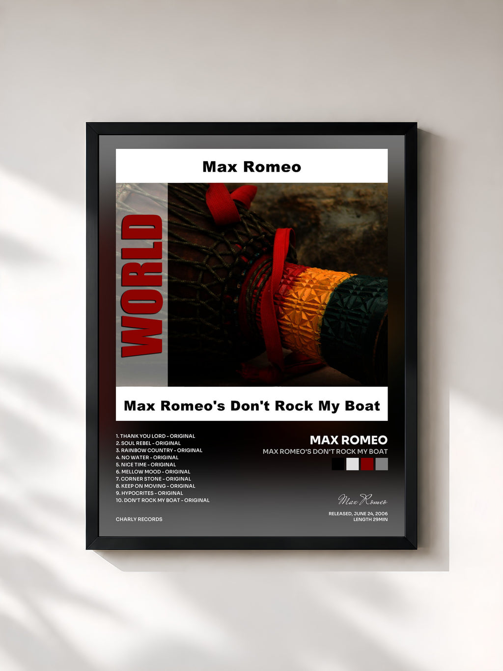 #noir Tableau de l'album Max Romeo's Don't Rock My Boat de Max Romeo, cadre noir, imprimé et encadré en France
