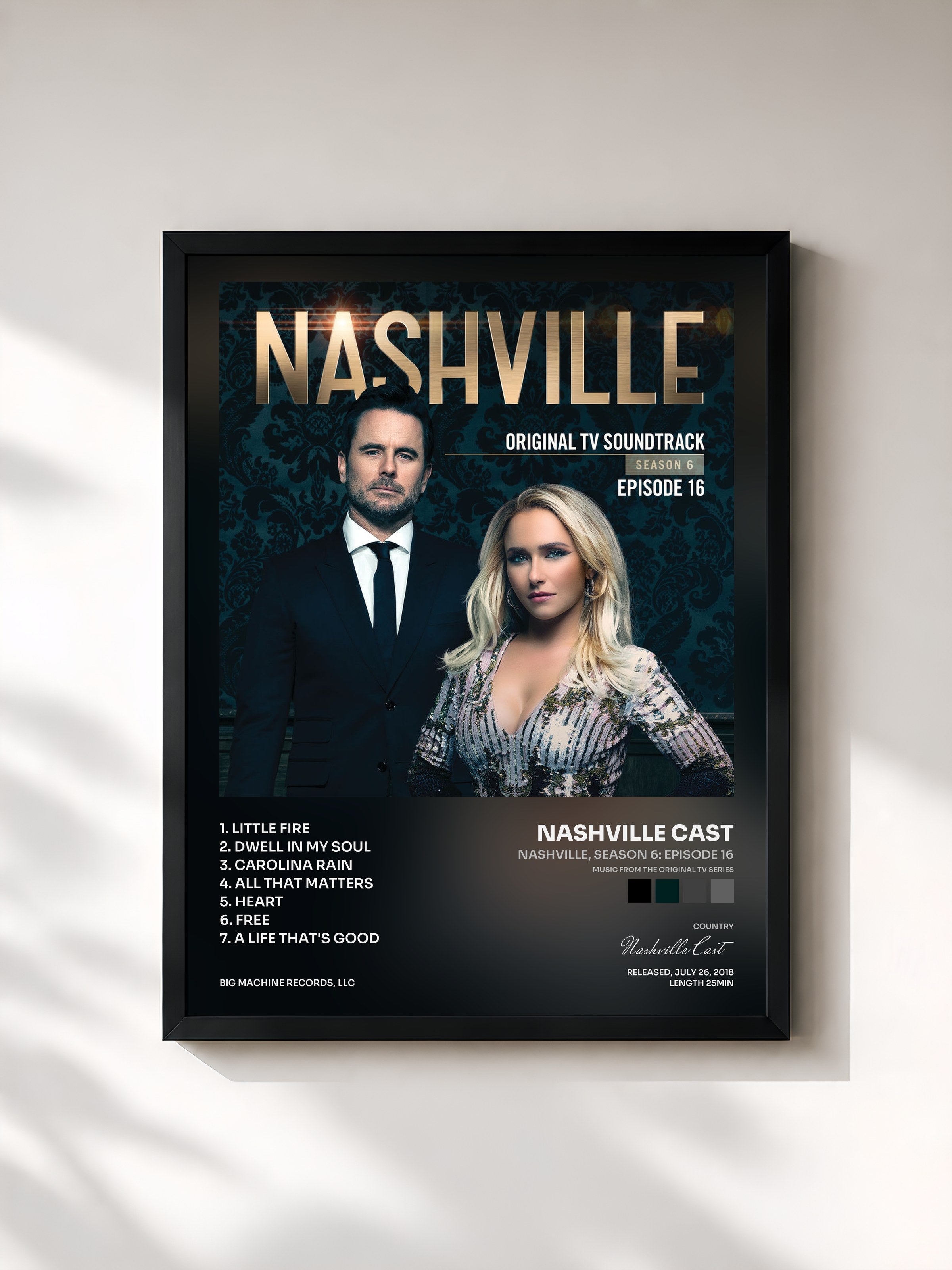 #noir Tableau de l'album Nashville, Season 6: Episode 16 (Music from the Original TV Series) de Nashville Cast, cadre noir, imprimé et encadré en France