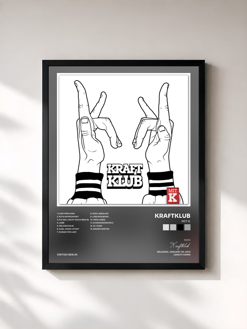 #noir Tableau de l'album Mit K de Kraftklub, cadre noir, imprimé et encadré en France