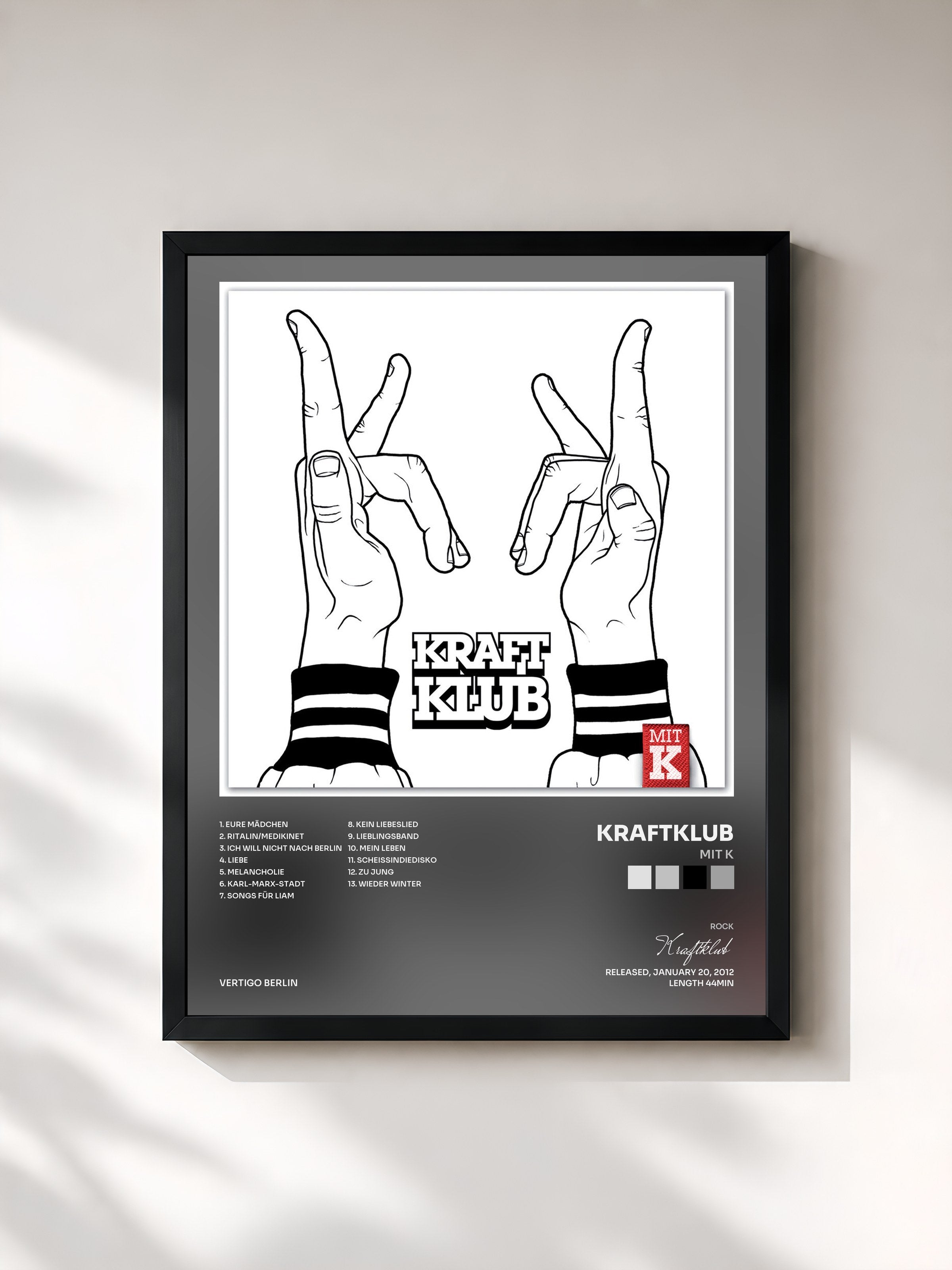 #noir Tableau de l'album Mit K de Kraftklub, cadre noir, imprimé et encadré en France