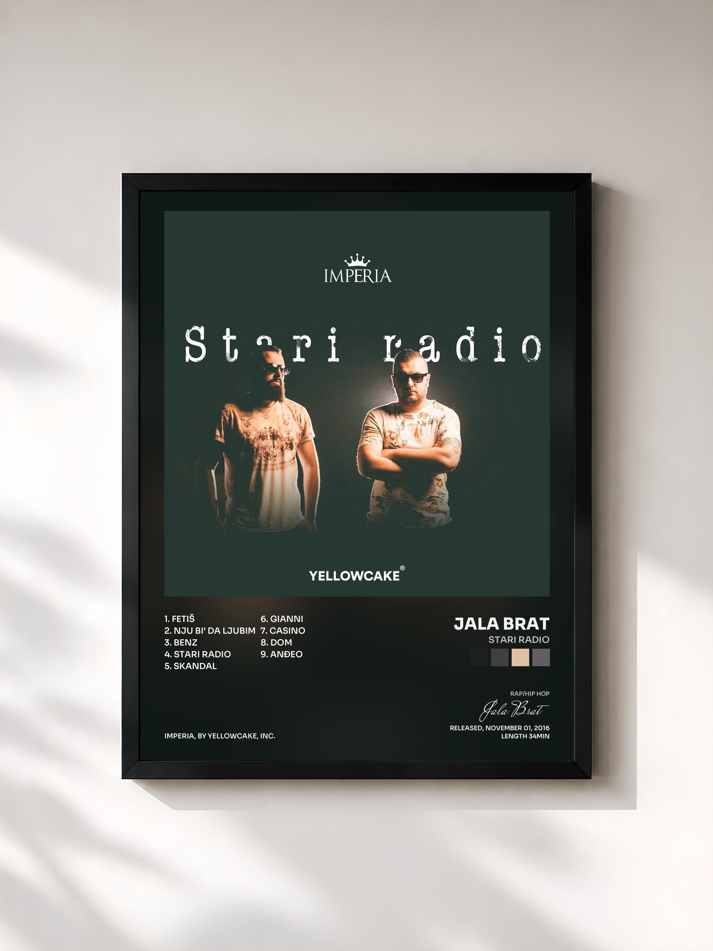#noir Tableau de l'album Stari Radio de Jala Brat, cadre noir, imprimé et encadré en France