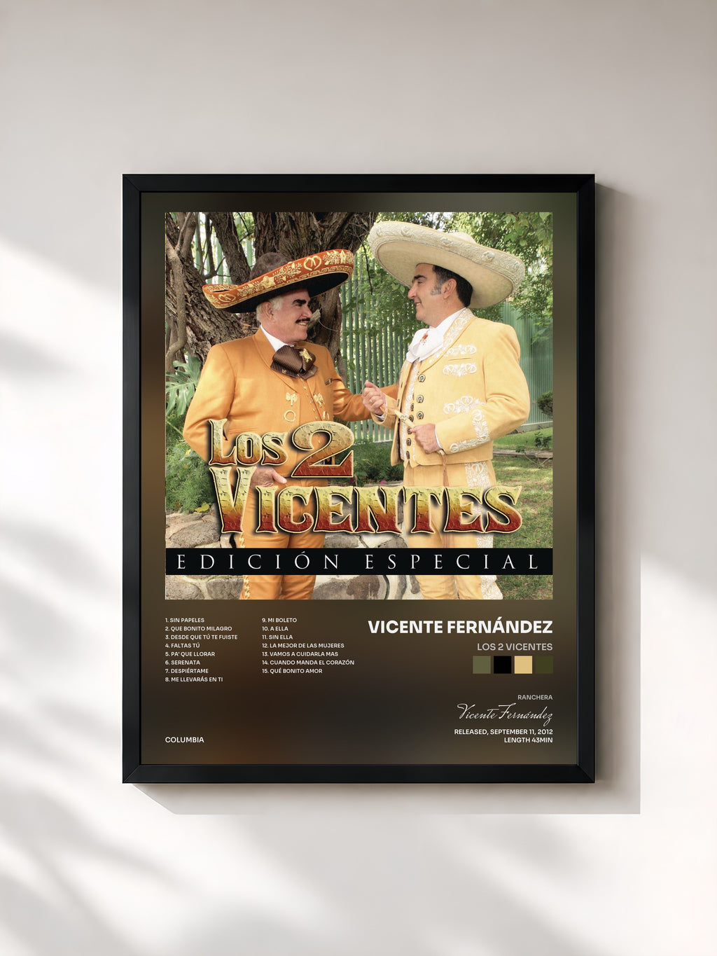 #noir Tableau de l'album Los 2 Vicentes de Vicente Fernández, cadre noir, imprimé et encadré en France
