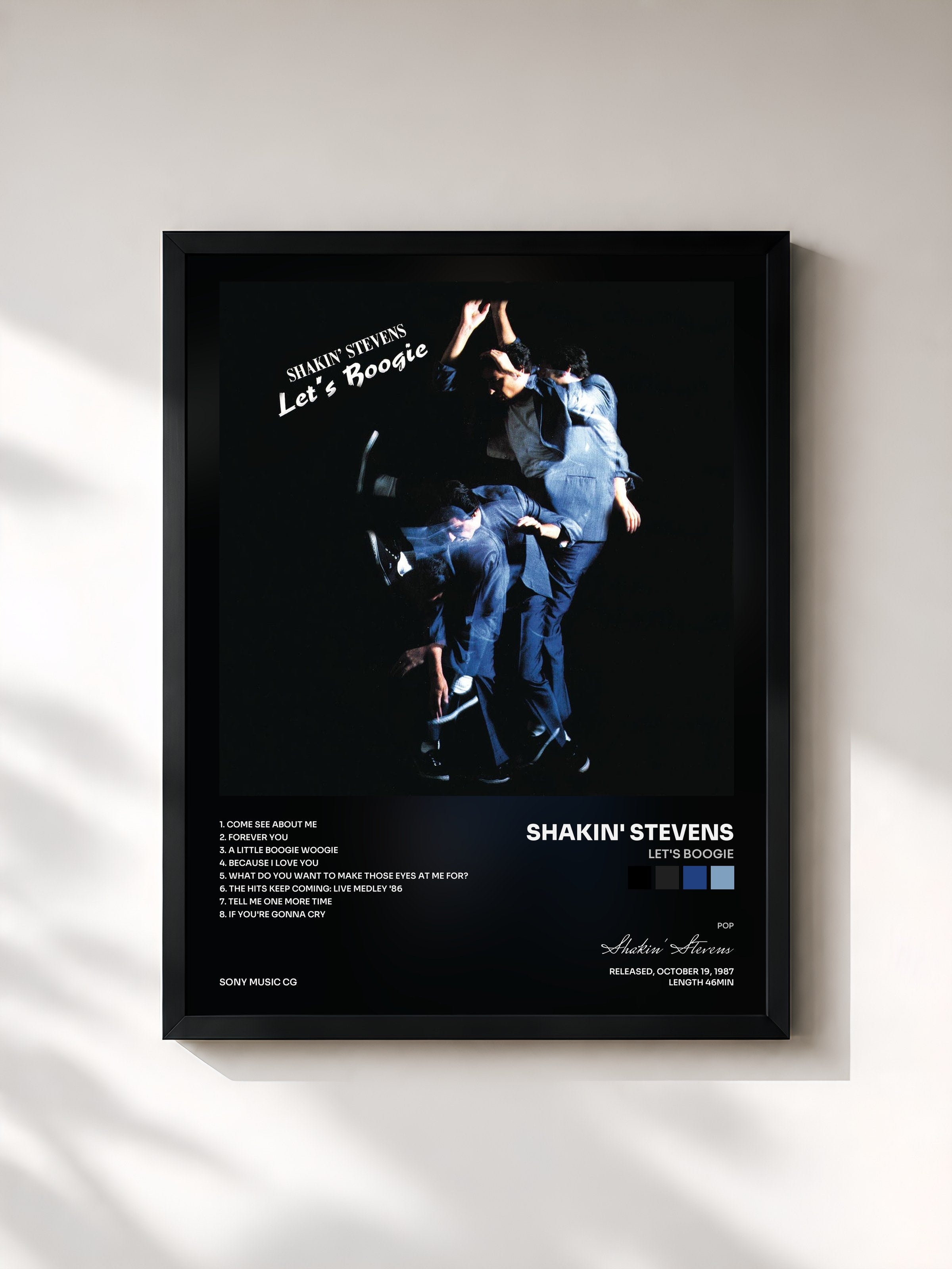 #noir Tableau de l'album Let's Boogie de Shakin' Stevens, cadre noir, imprimé et encadré en France