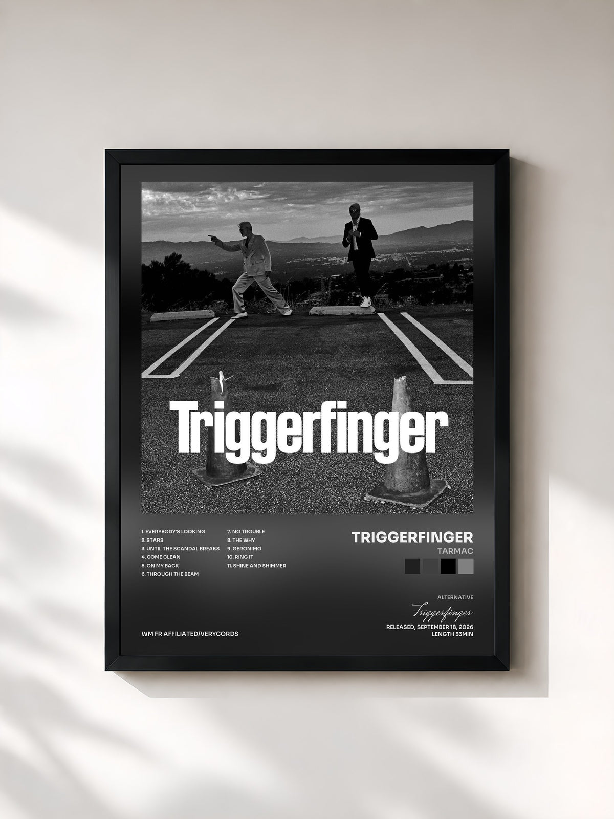 #noir Tableau de l'album Tarmac de Triggerfinger, cadre noir, imprimé et encadré en France