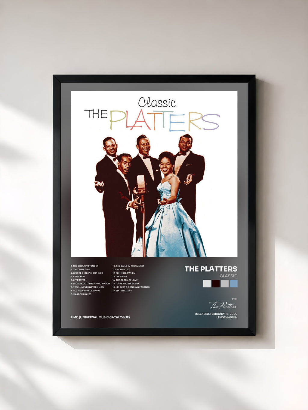 #noir Tableau de l'album Classic de The Platters, cadre noir, imprimé et encadré en France