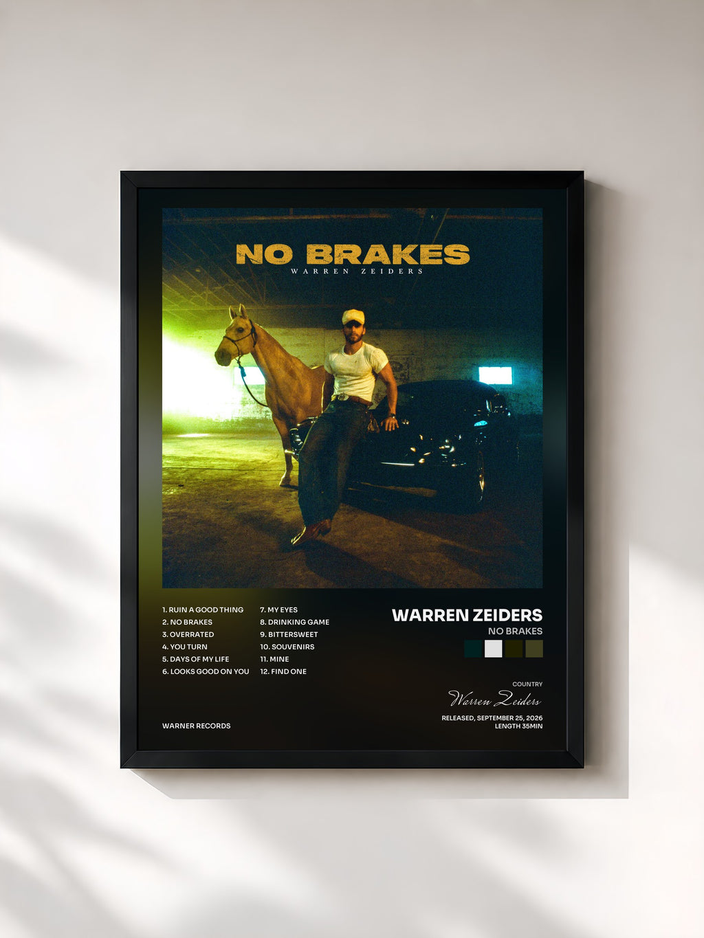 #noir Tableau de l'album No Brakes de Warren Zeiders, cadre noir, imprimé et encadré en France