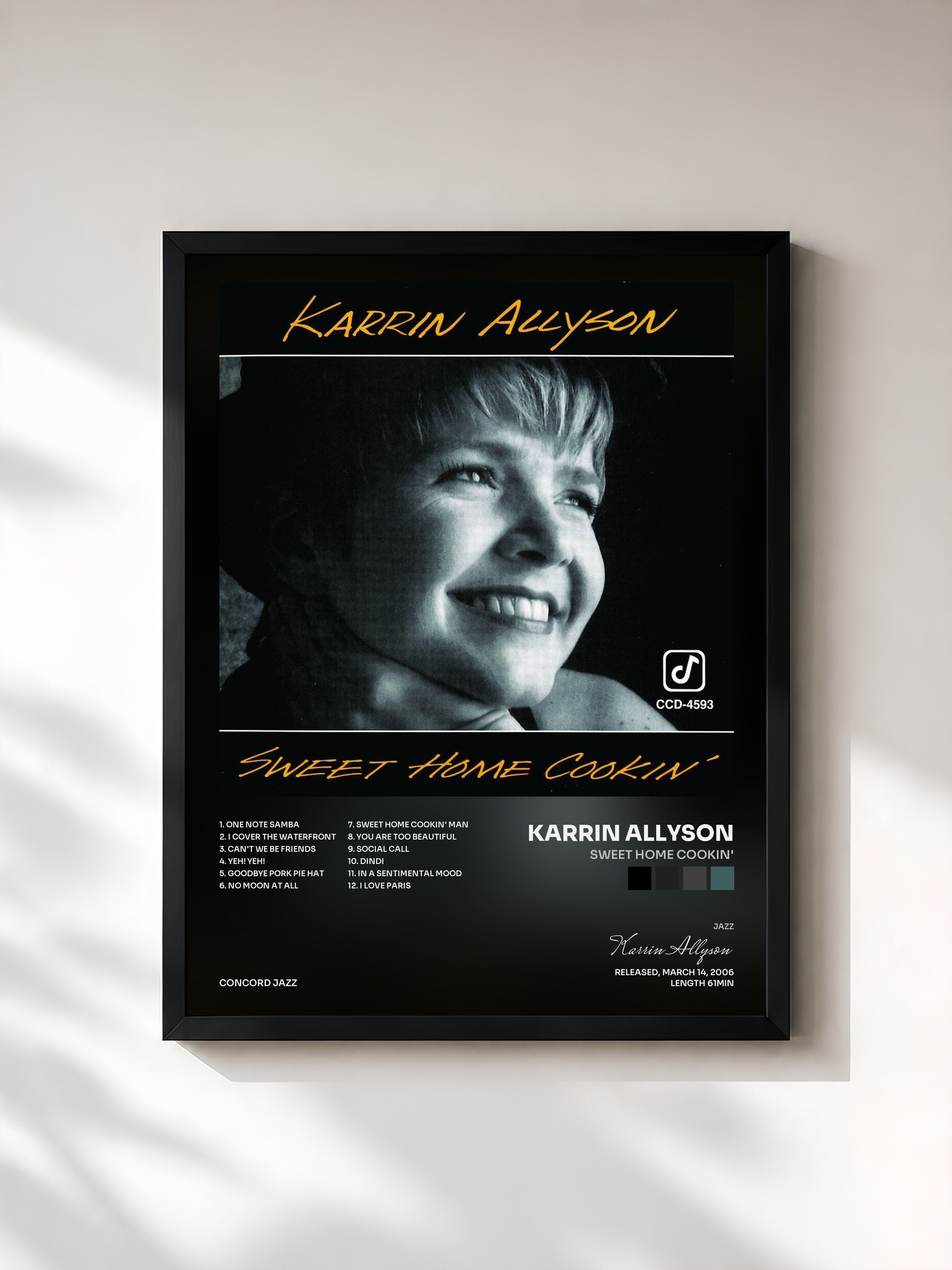 #noir Tableau de l'album Sweet Home Cookin' de Karrin Allyson, cadre noir, imprimé et encadré en France