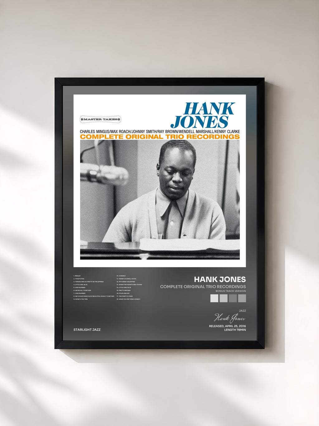 #noir Tableau de l'album Complete Original Trio Recordings (Bonus Track Version) de Hank Jones, cadre noir, imprimé et encadré en France