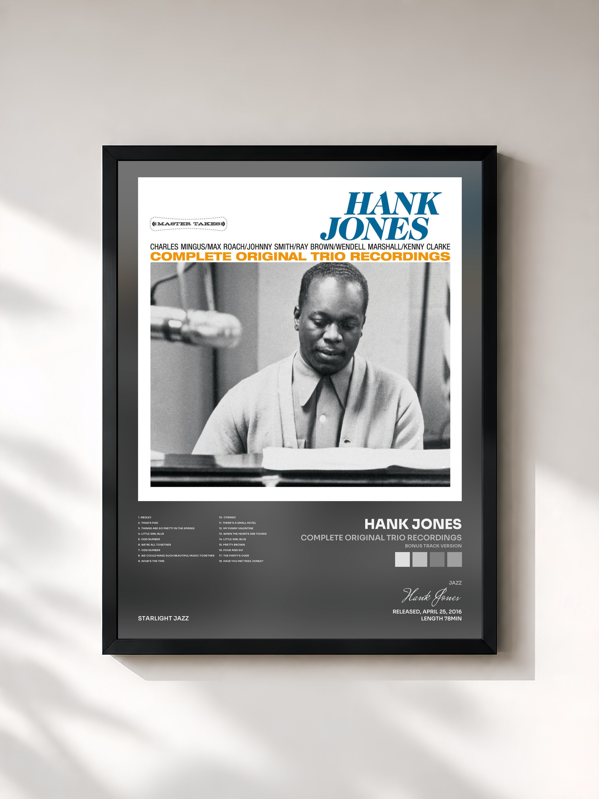 #noir Tableau de l'album Complete Original Trio Recordings (Bonus Track Version) de Hank Jones, cadre noir, imprimé et encadré en France