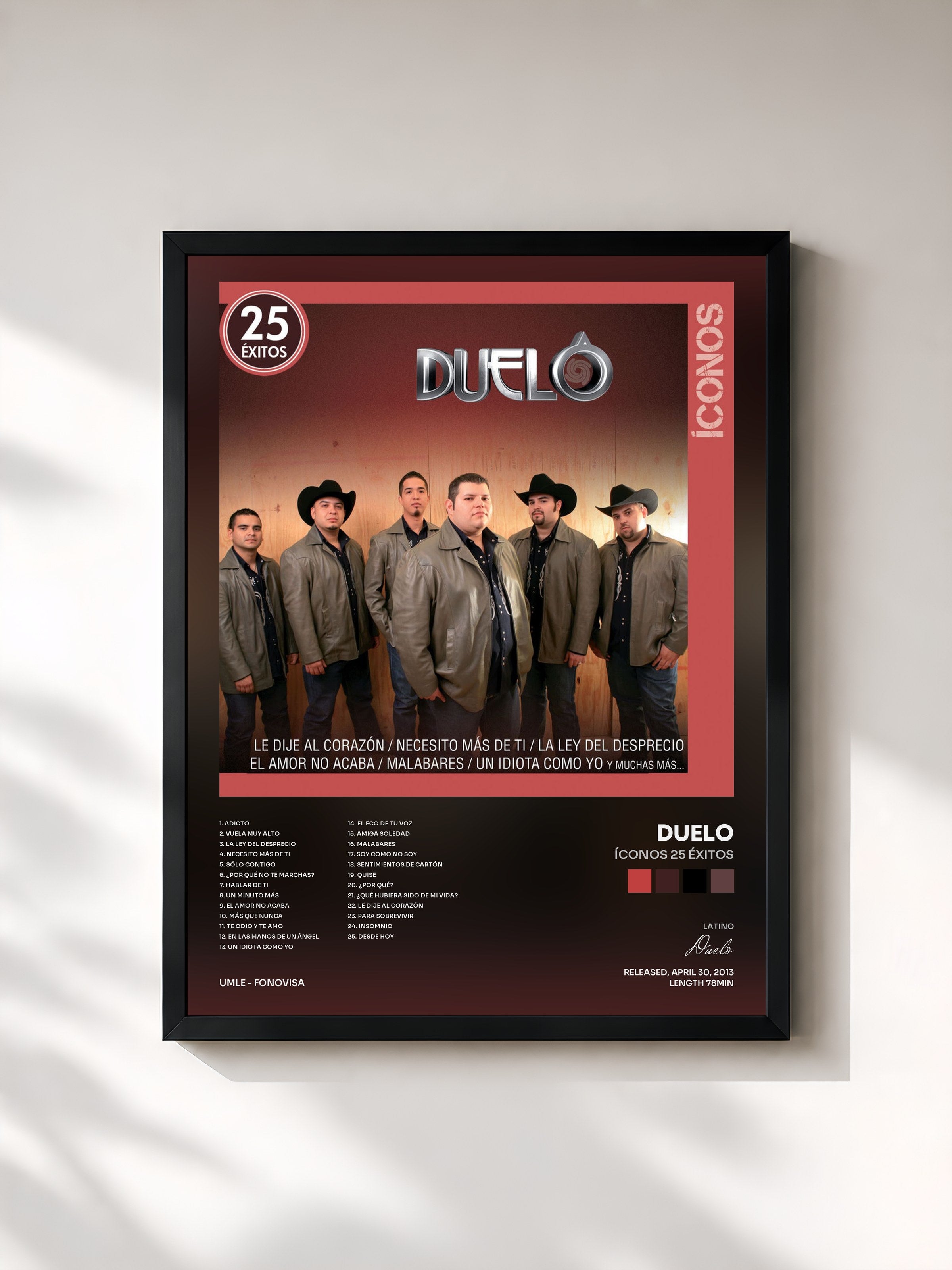 #noir Tableau de l'album Íconos 25 Éxitos de Duelo, cadre noir, imprimé et encadré en France