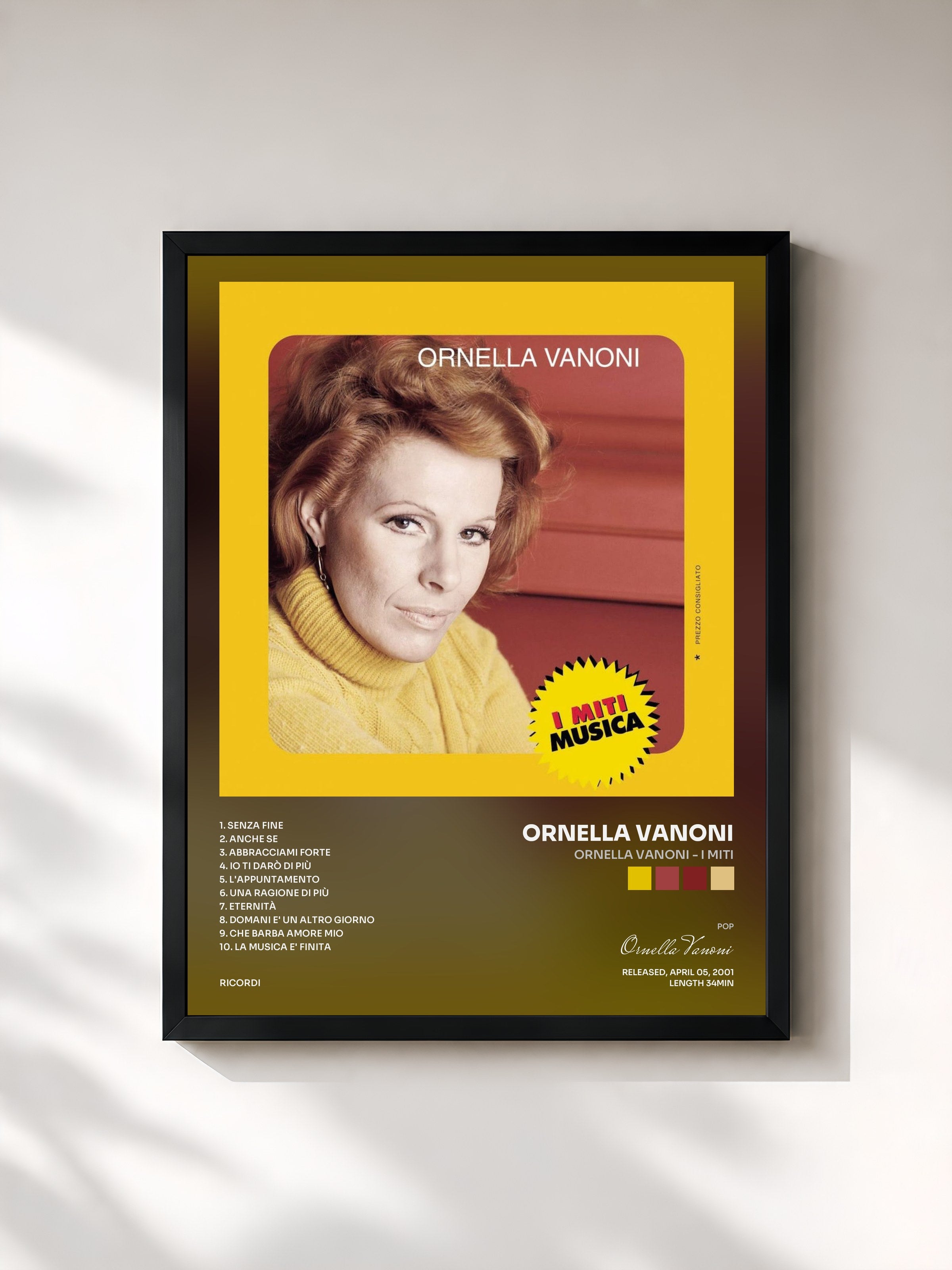 #noir Tableau de l'album Ornella Vanoni - I Miti de Ornella Vanoni, cadre noir, imprimé et encadré en France
