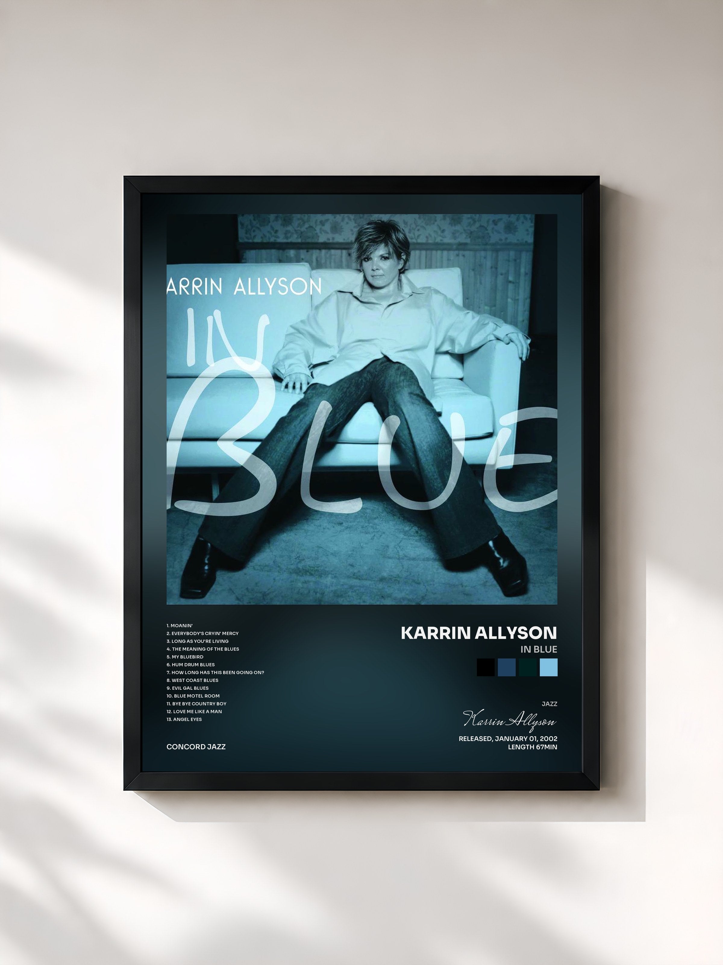 #noir Tableau de l'album In Blue de Karrin Allyson, cadre noir, imprimé et encadré en France