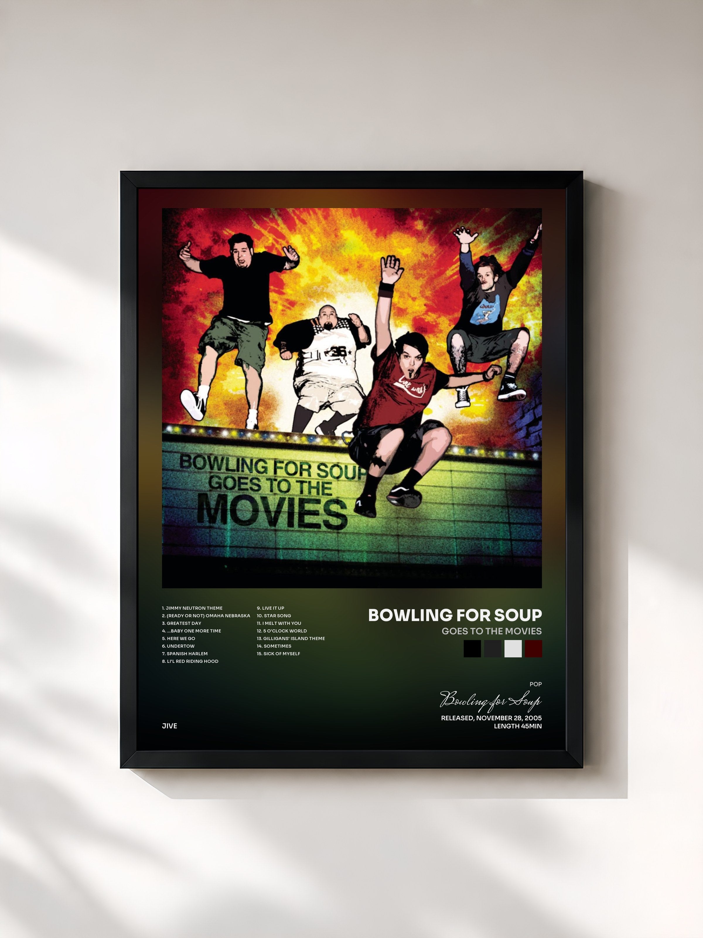 #noir Tableau de l'album Goes To The Movies de Bowling for Soup, cadre noir, imprimé et encadré en France
