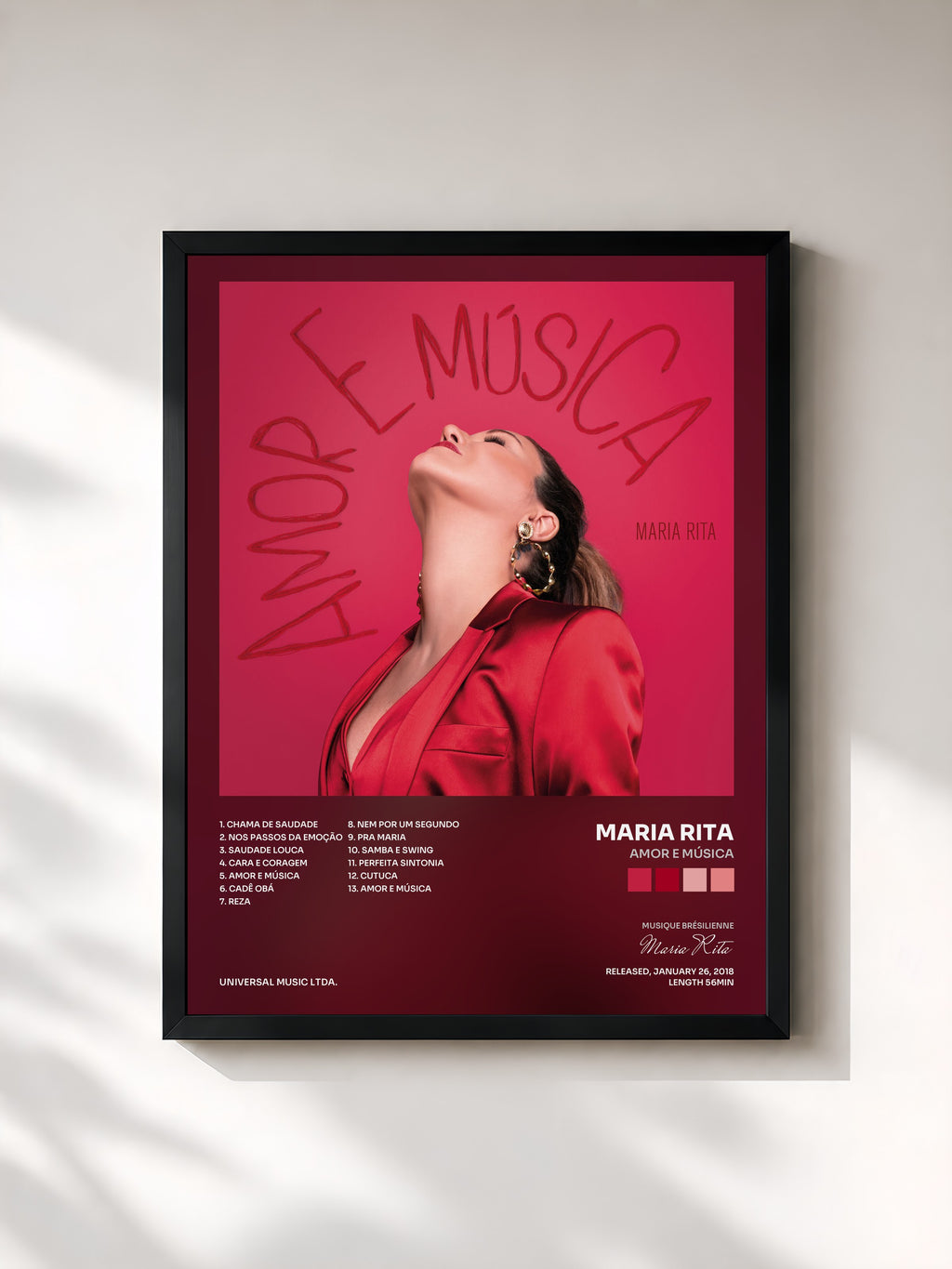 #noir Tableau de l'album Amor E Música de Maria Rita, cadre noir, imprimé et encadré en France