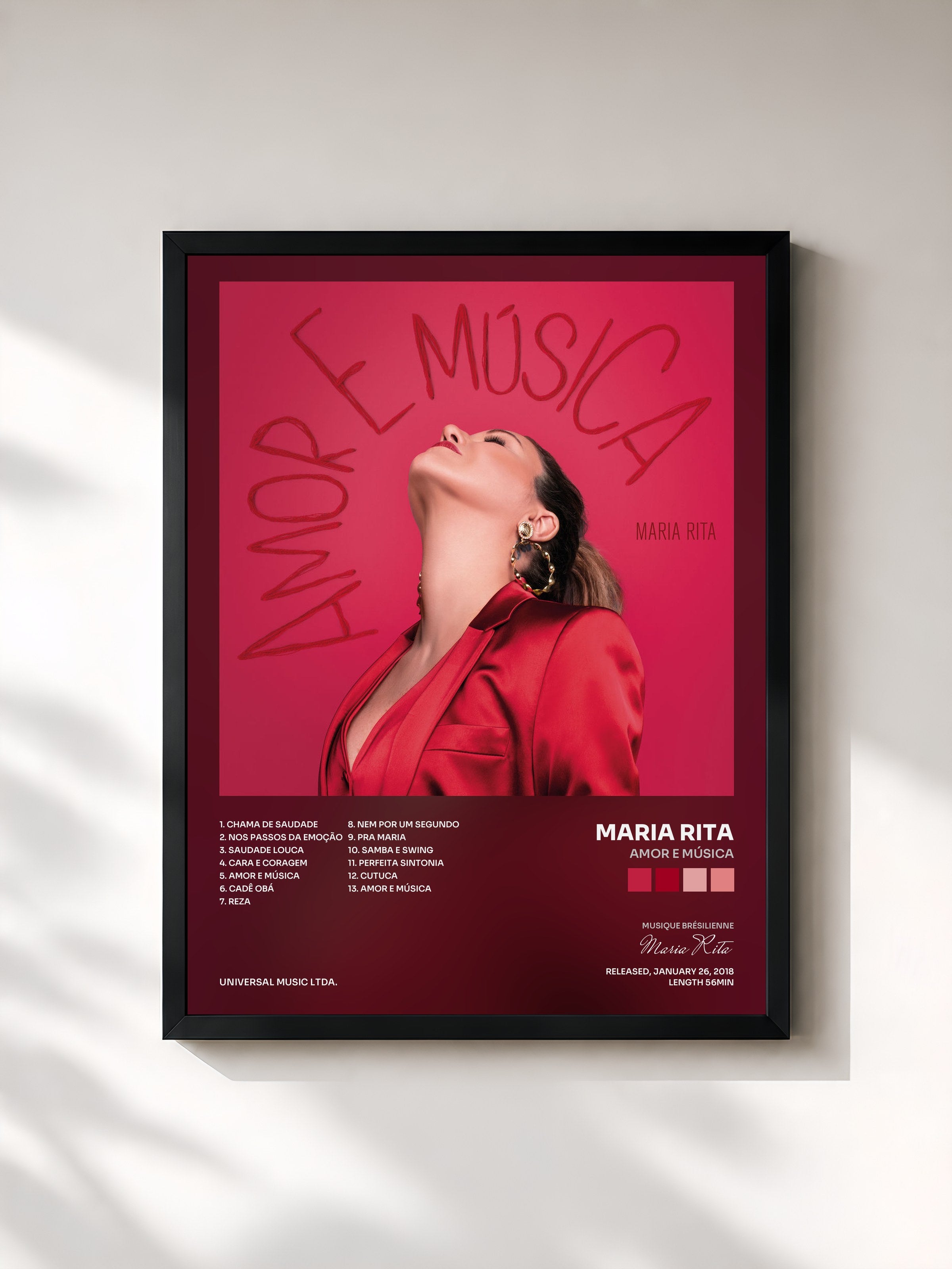#noir Tableau de l'album Amor E Música de Maria Rita, cadre noir, imprimé et encadré en France