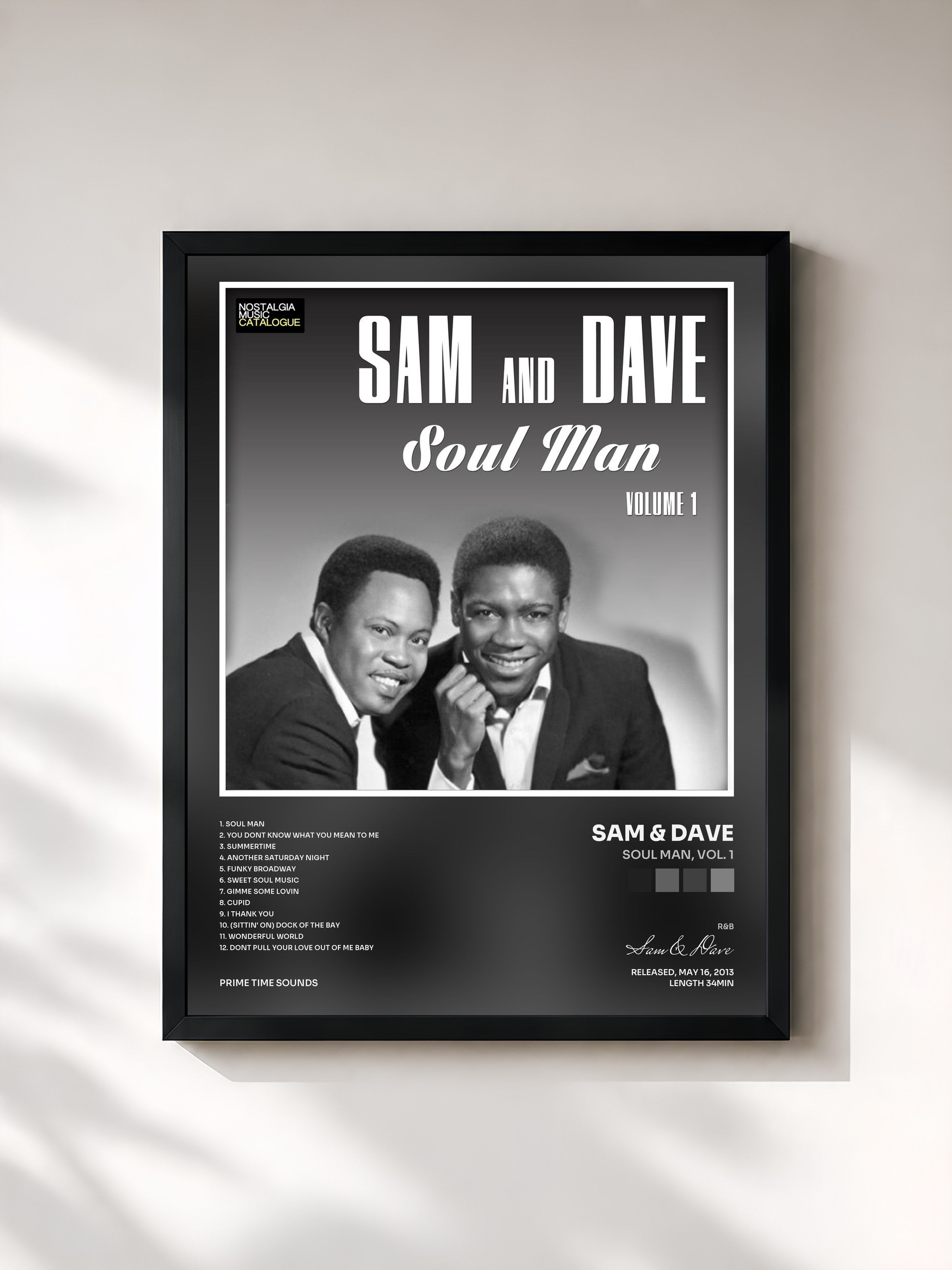 #noir Tableau de l'album Soul Man, Vol. 1 de Sam & Dave, cadre noir, imprimé et encadré en France