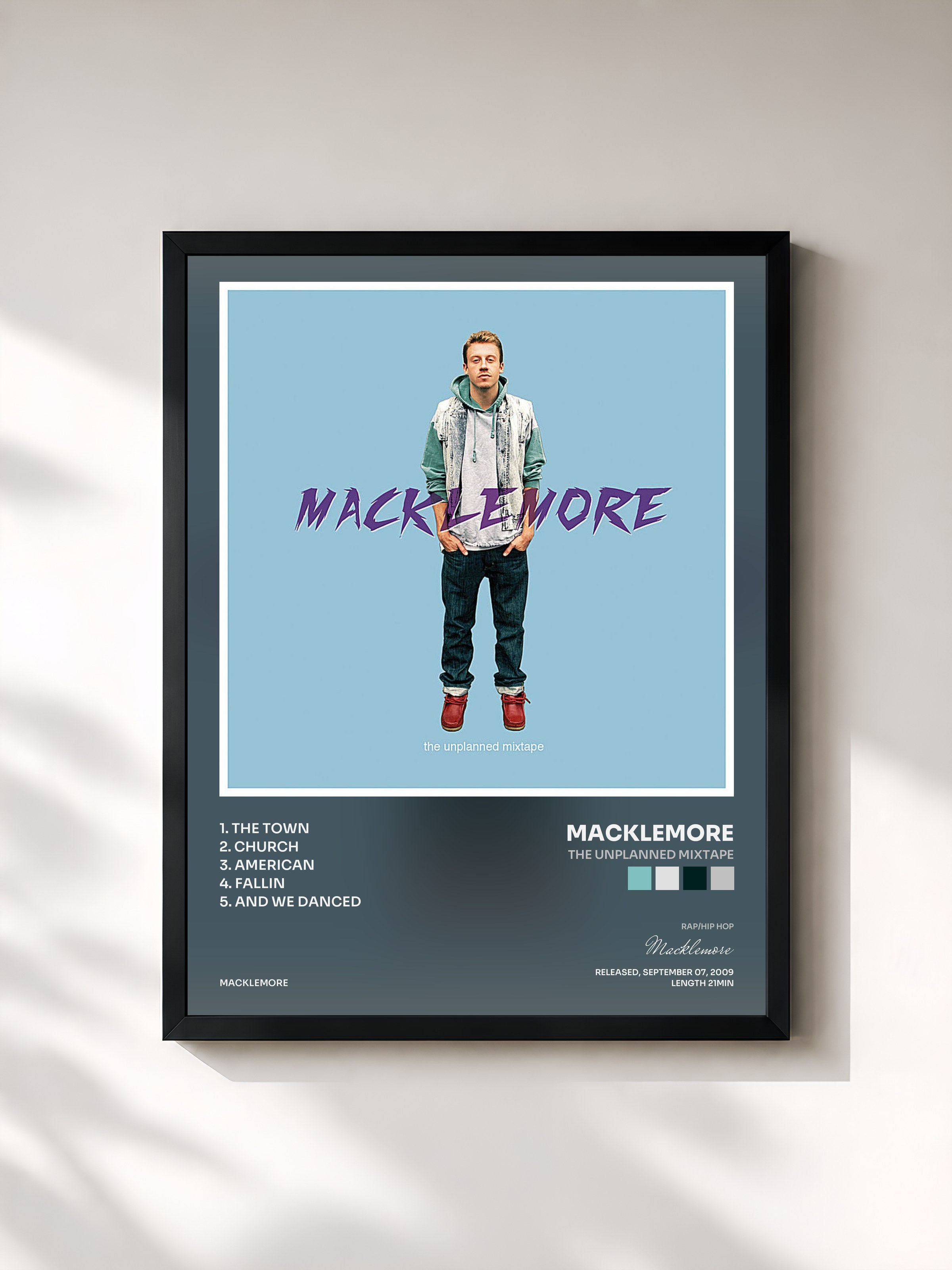 #noir Tableau de l'album The Unplanned Mixtape de Macklemore, cadre noir, imprimé et encadré en France