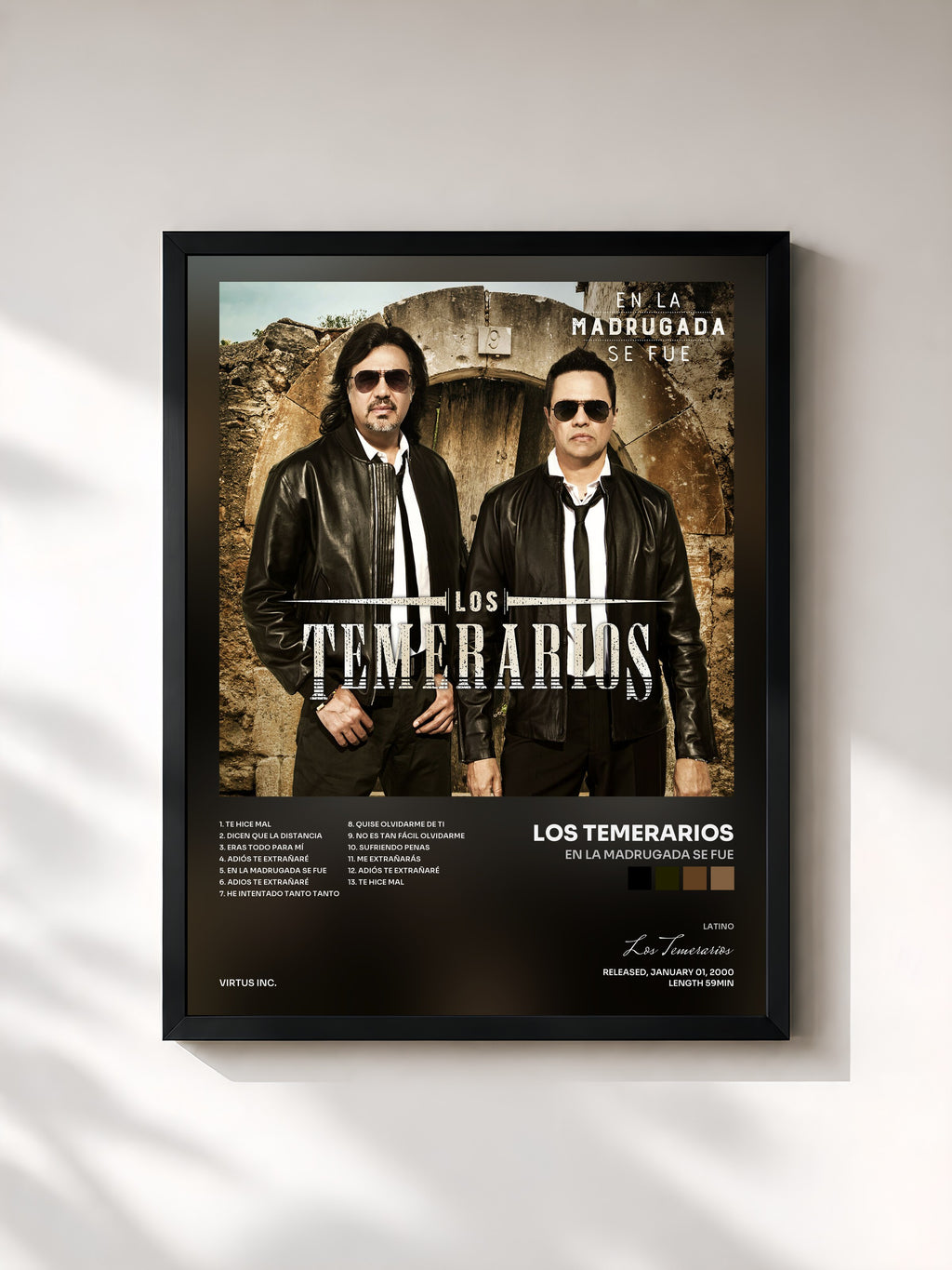 #noir Tableau de l'album En la Madrugada Se Fue de Los Temerarios, cadre noir, imprimé et encadré en France