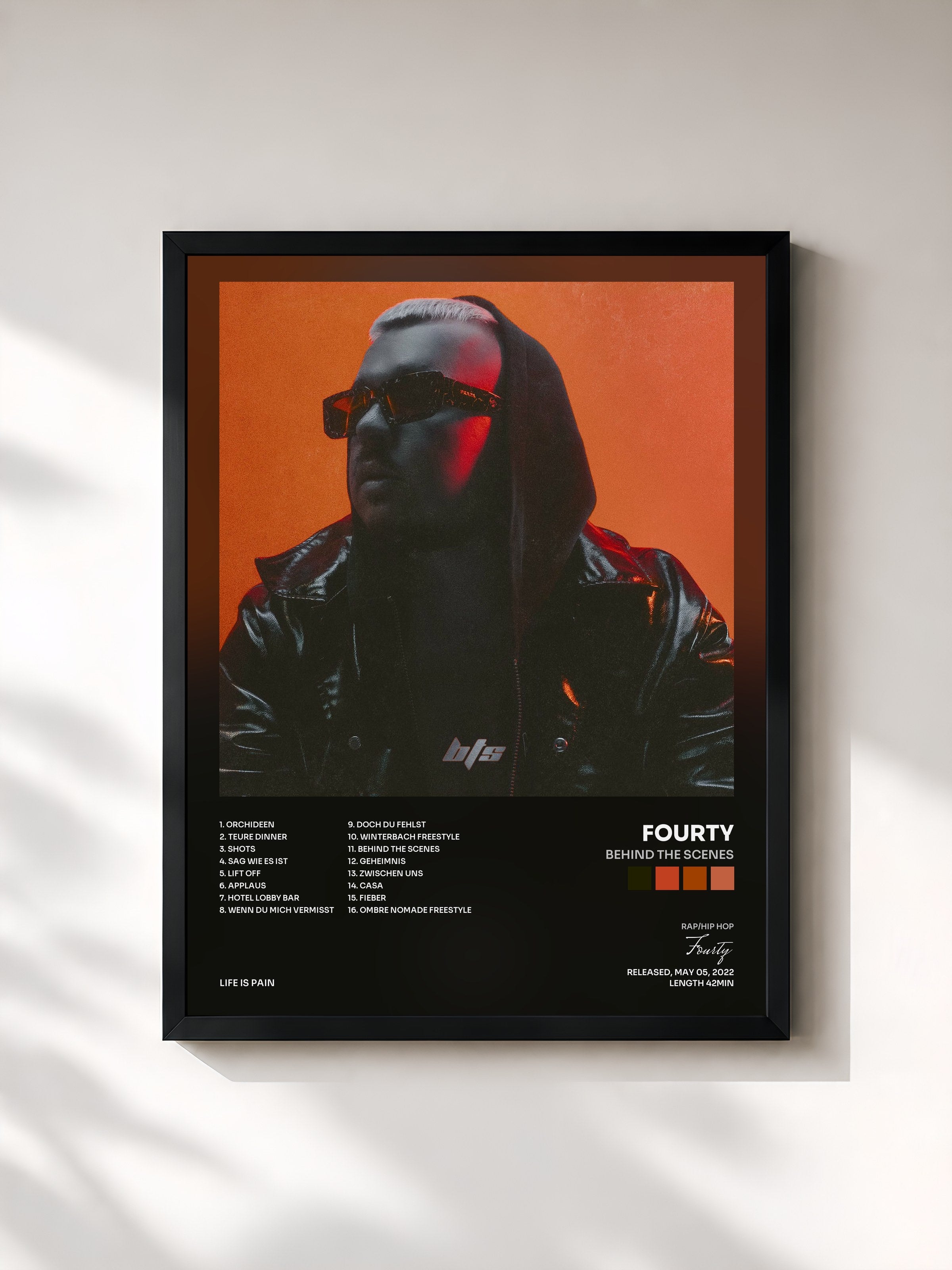 #noir Tableau de l'album BEHIND THE SCENES de Fourty, cadre noir, imprimé et encadré en France