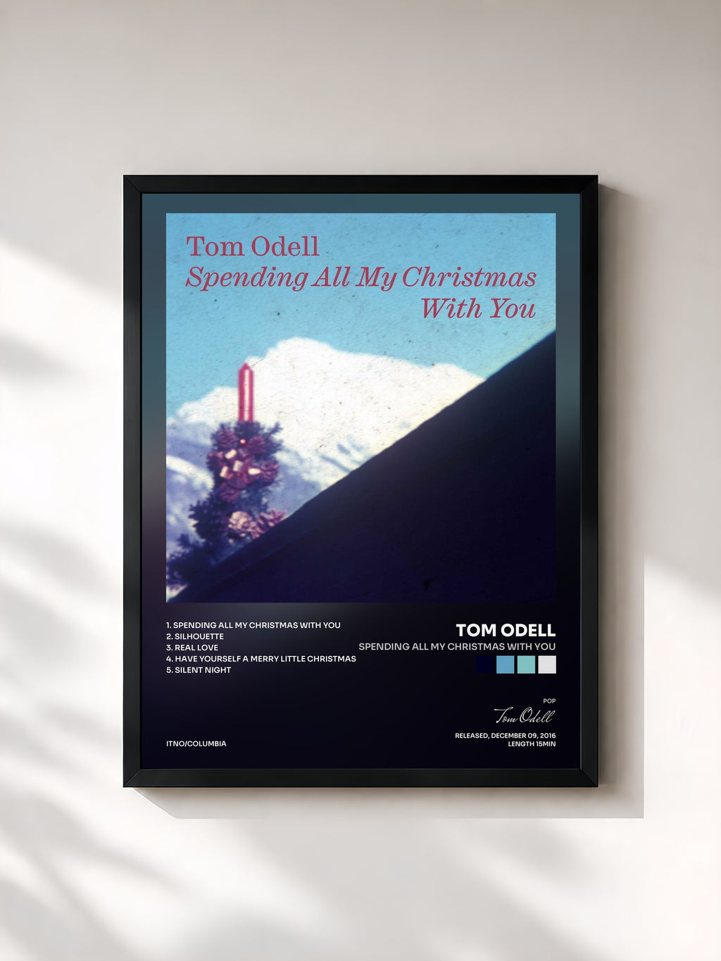 #noir Tableau de l'album Spending All My Christmas with You de Tom Odell, cadre noir, imprimé et encadré en France